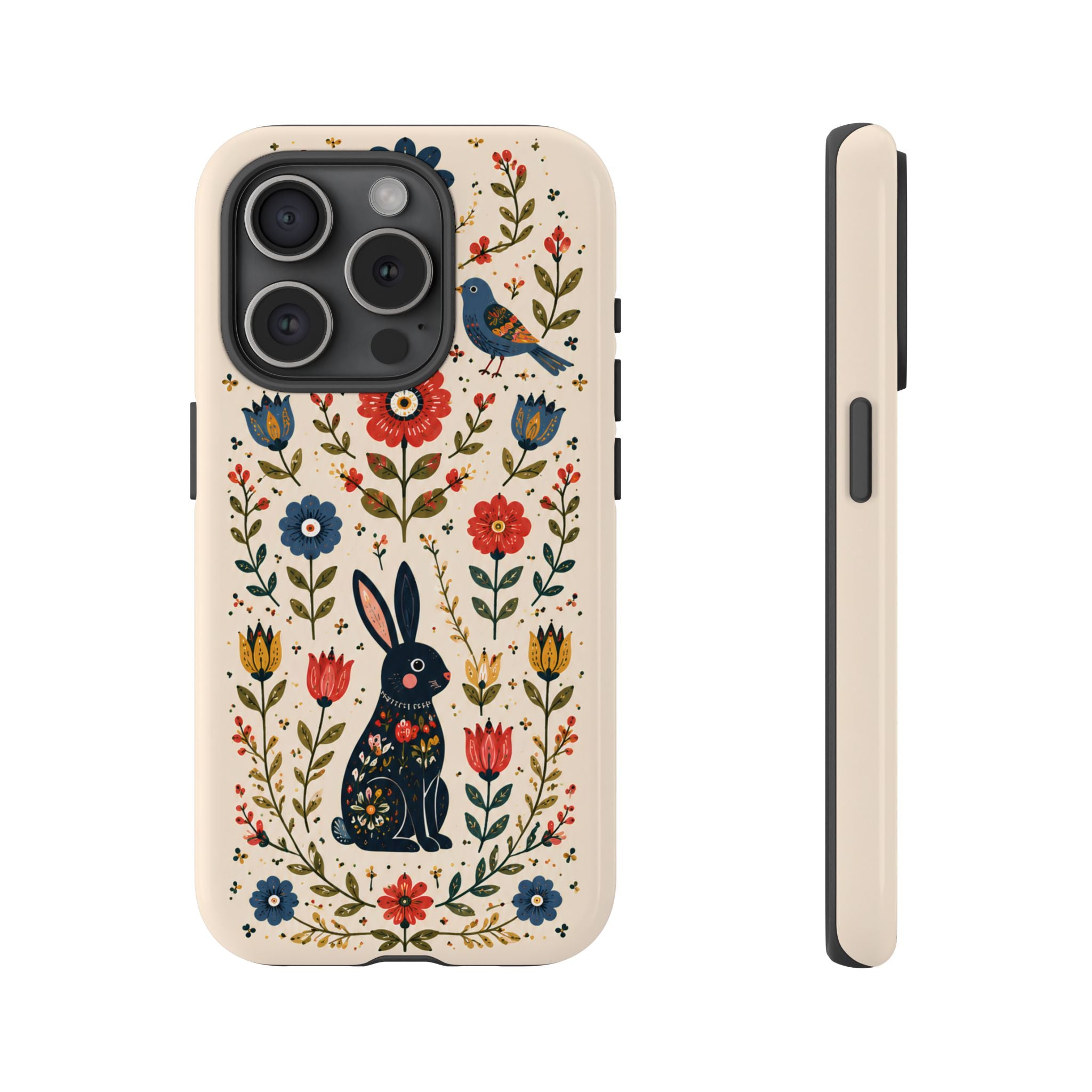 Floral Folk Art Bunny Tough iPhone Case