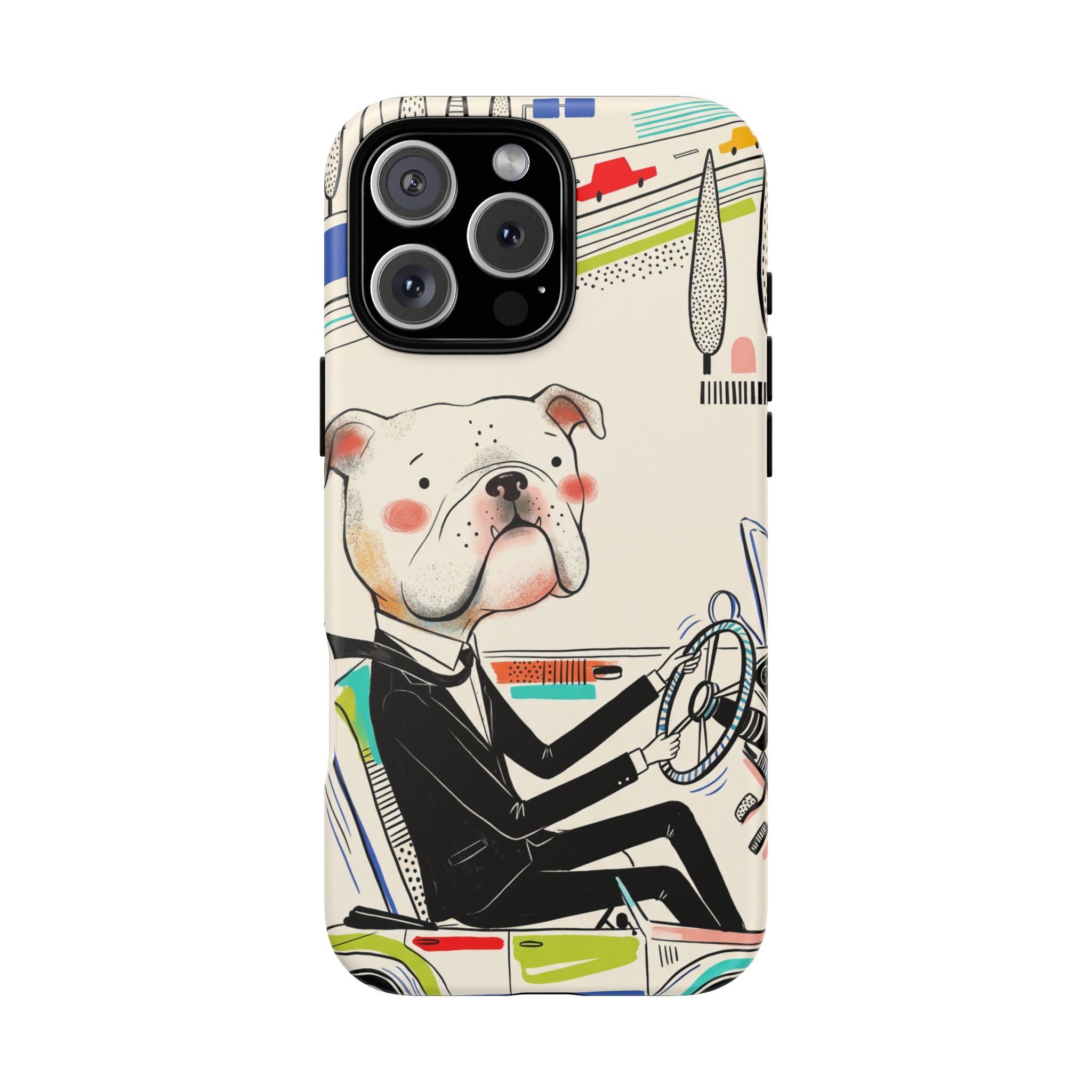 Bulldog Driver iPhone Case | Cute Retro Dog Illustration
