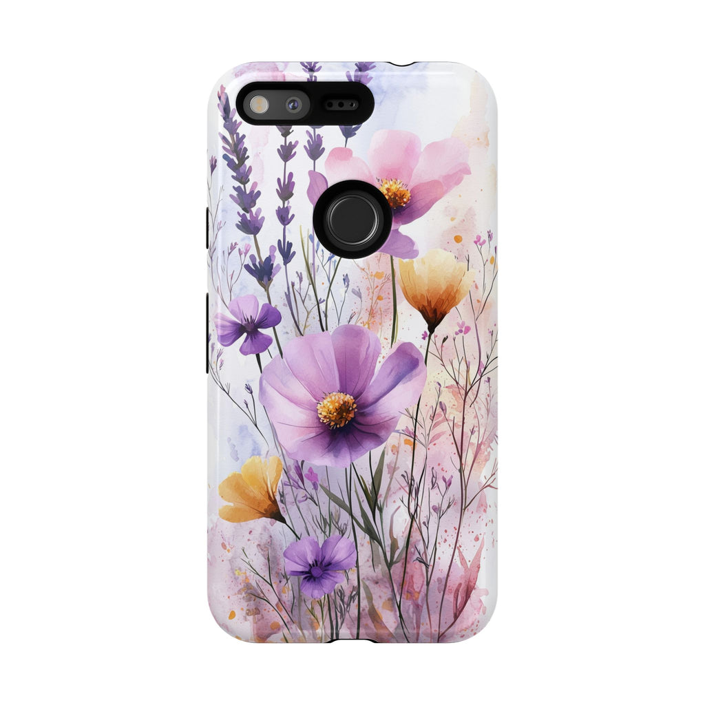 Floral Watercolour Tough Google Pixel Case | Purple & Yellow Wildflowers