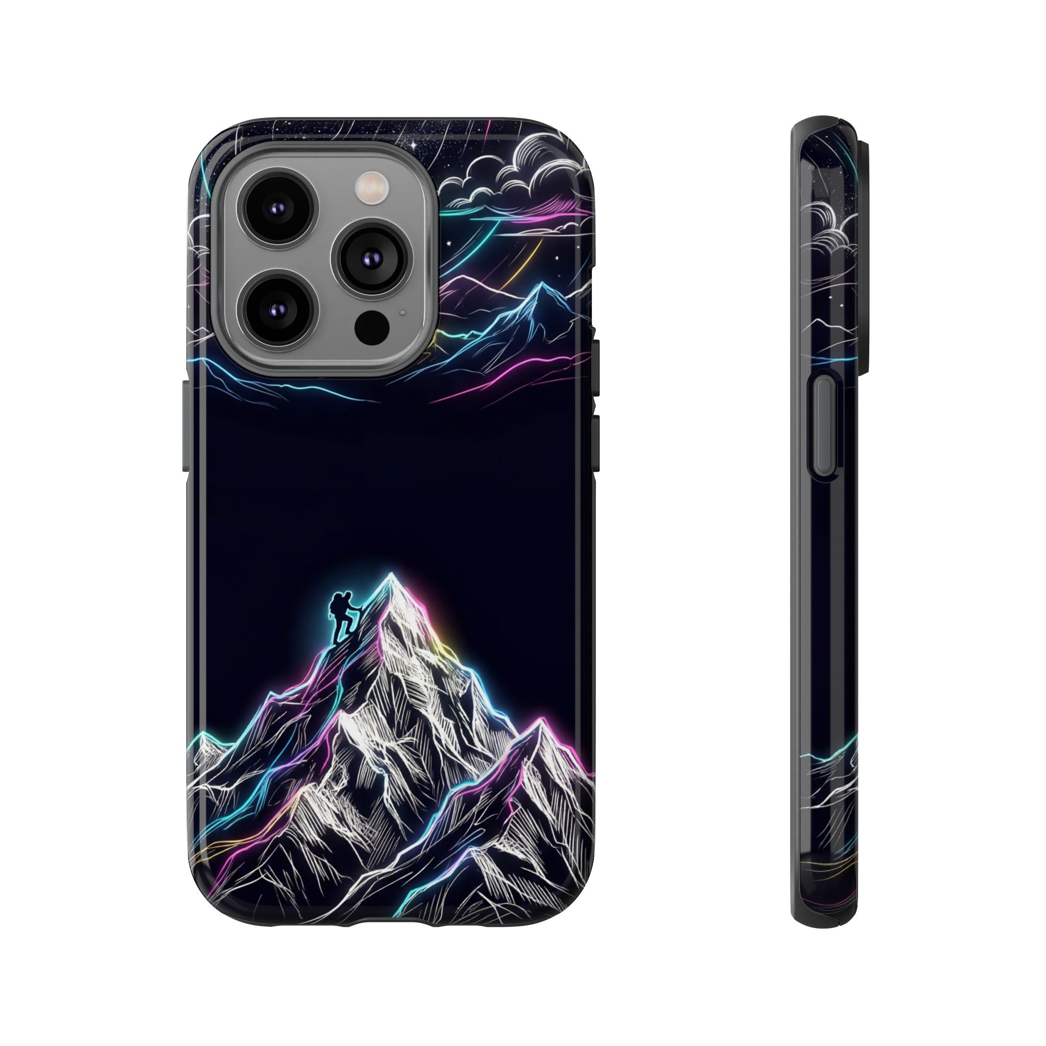 Mount Everest Neon iPhone Case | Dark Cosmic Climber Protective Cover