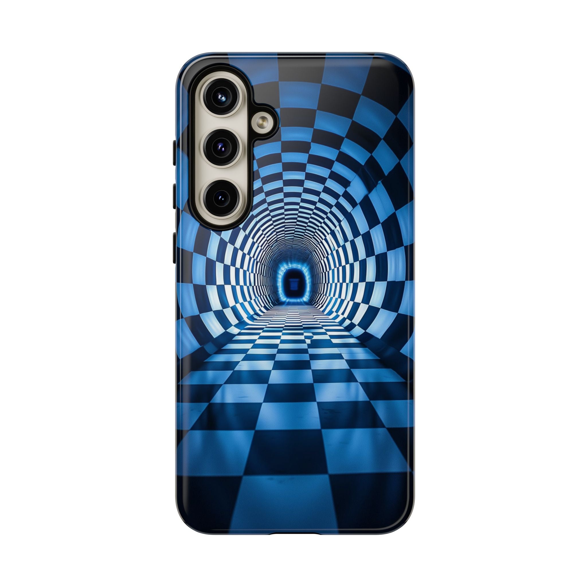 Blue Checkered Tunnel Samsung Galaxy Case — 3D Optical Illusion Tough Case