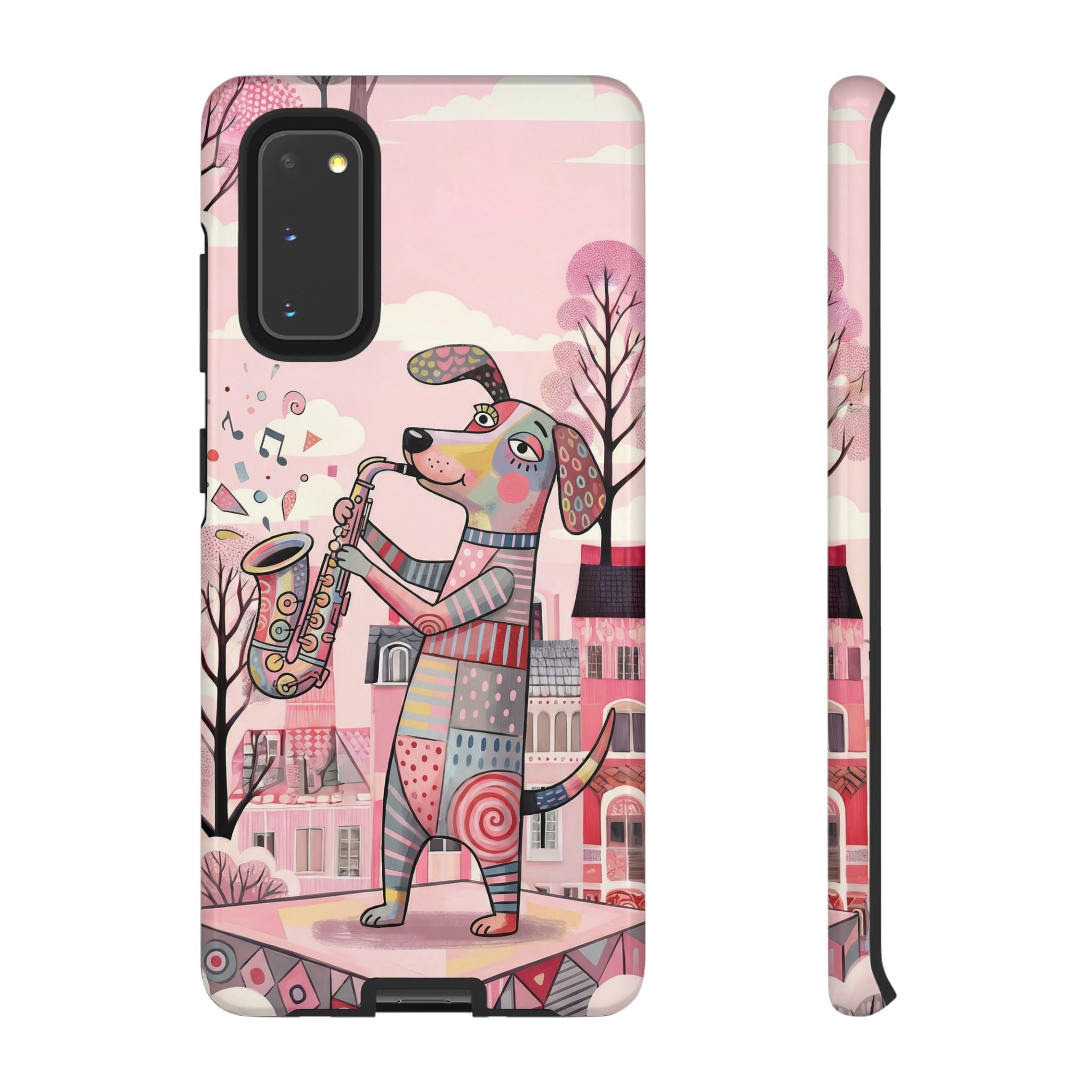 Saxophone Dog Samsung Galaxy Phone Case | Cute Pink Musical Art Protective Case