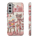 Artistic Cat Samsung Galaxy Phone Case | Painter Kitty Illustration Tough Case