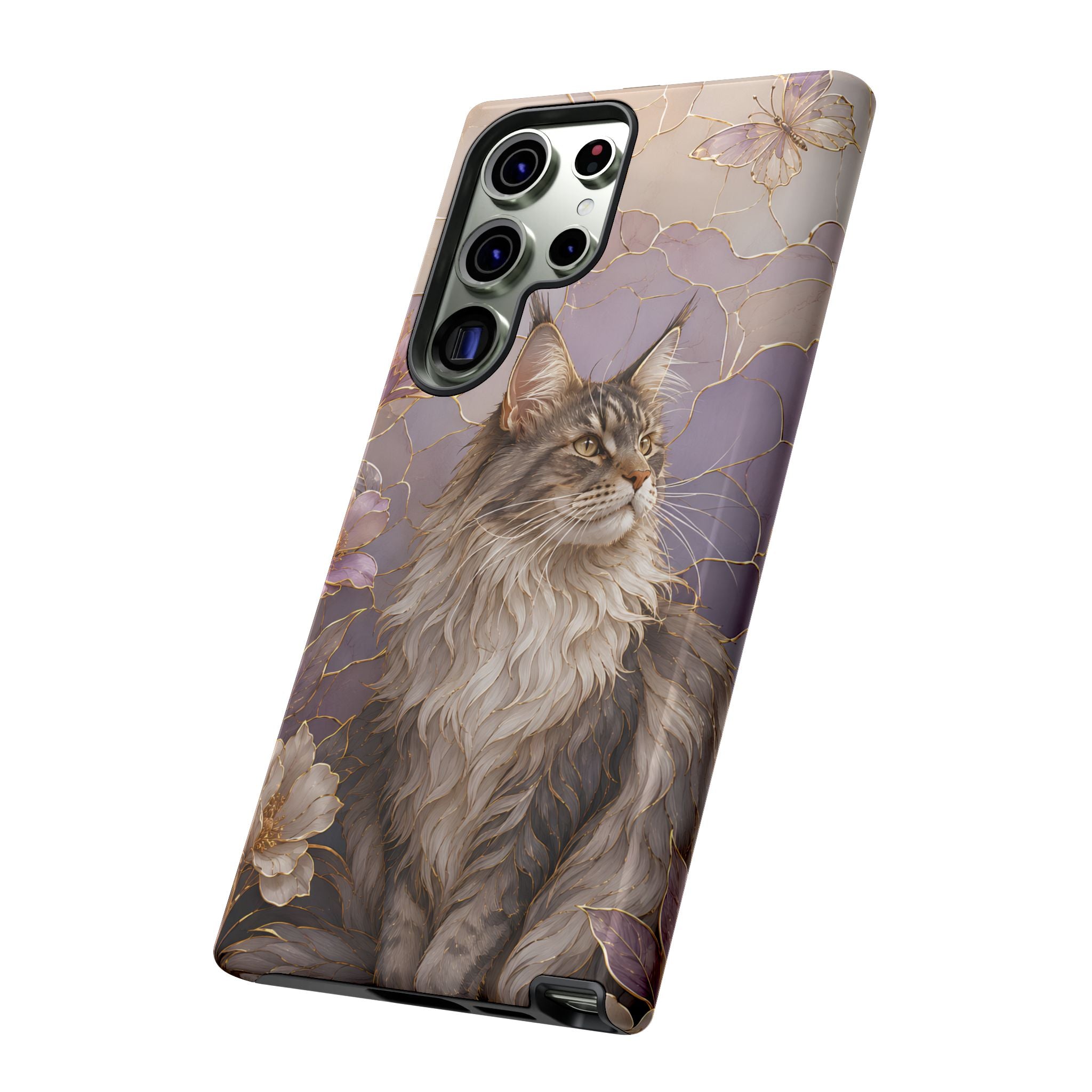 Maine Coon Cat Samsung Galaxy Phone Case | Floral Cat Phone Case