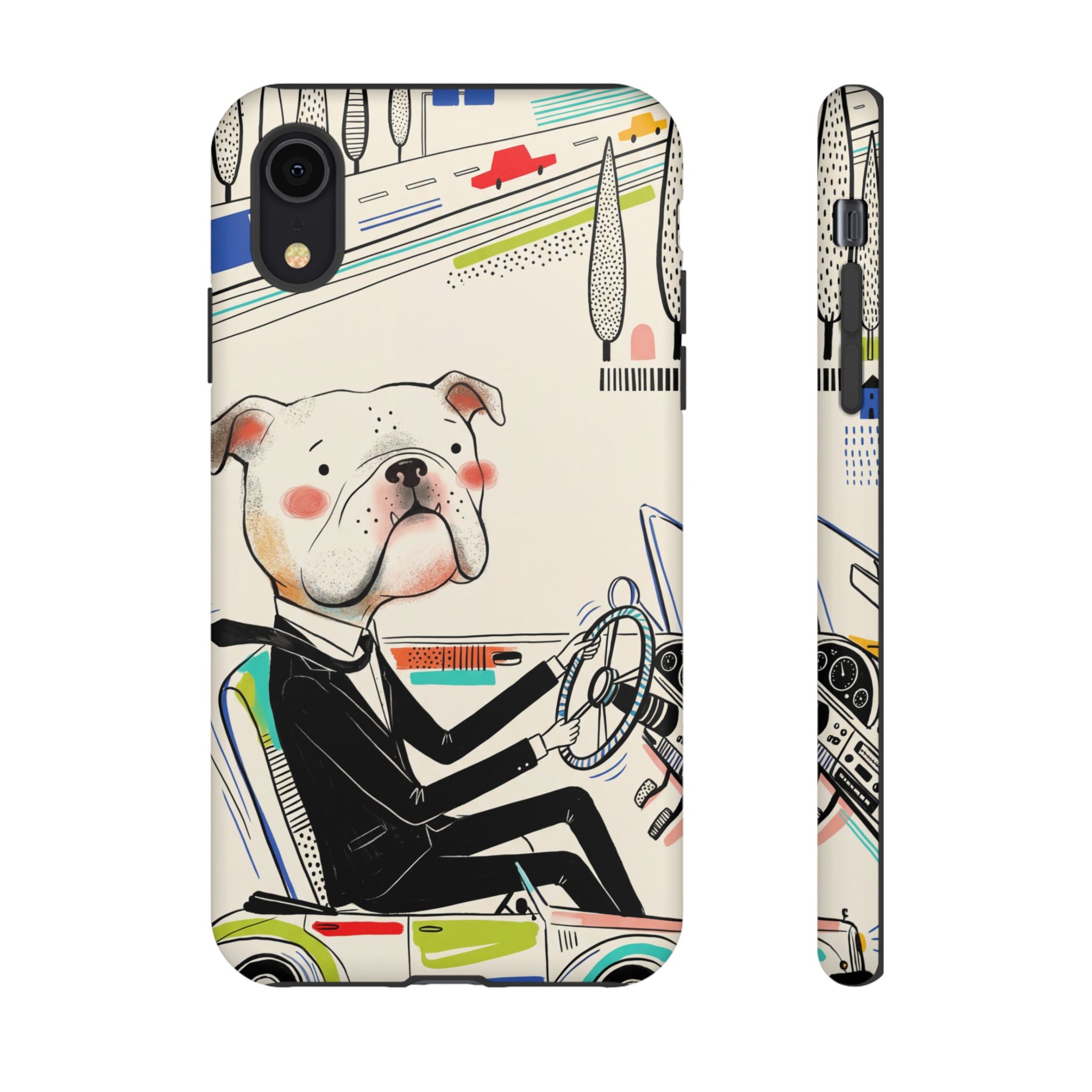 Bulldog Driver iPhone Case | Cute Retro Dog Illustration