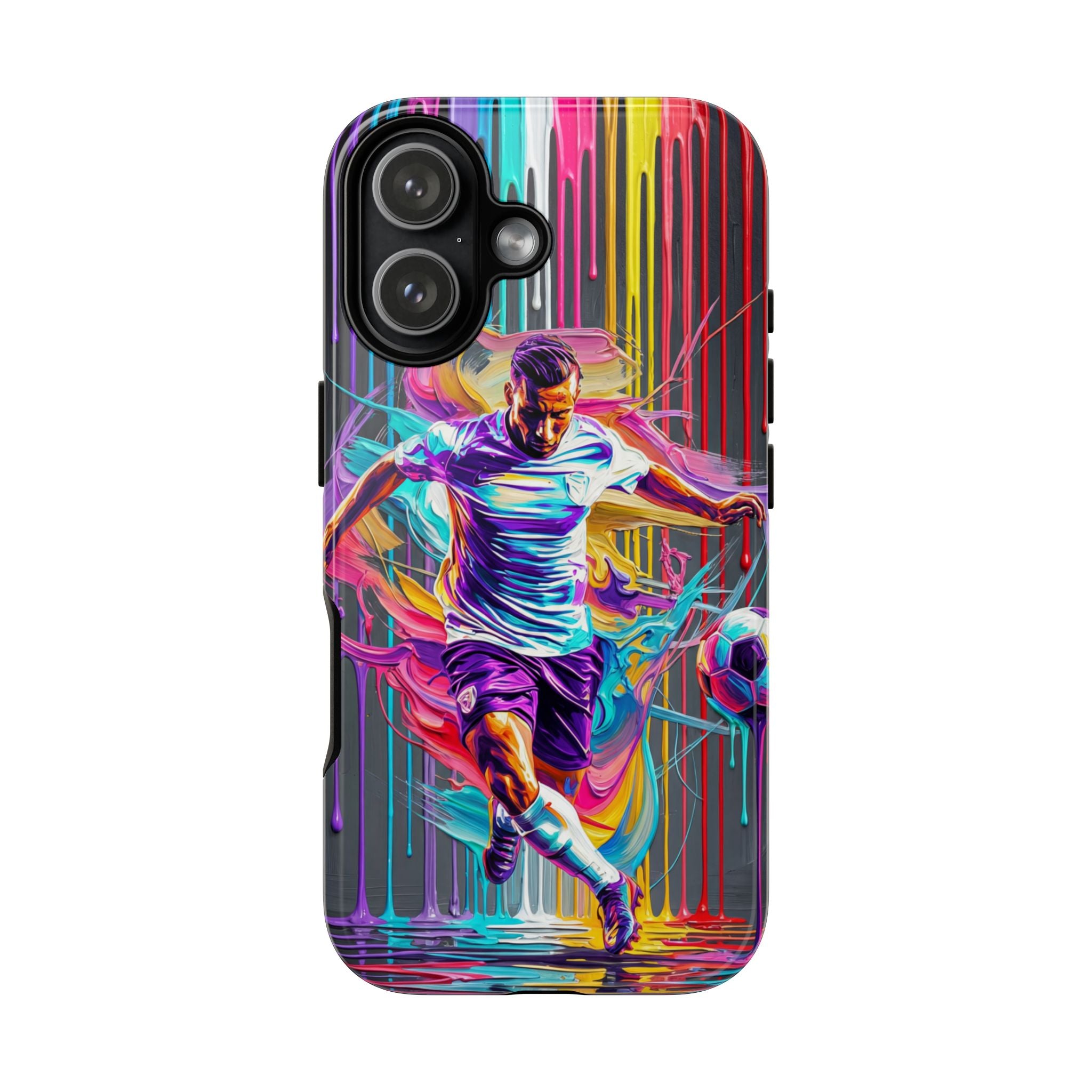 Soccer Player Neon Art iPhone Case | Vibrant Football Kick Protective Cover