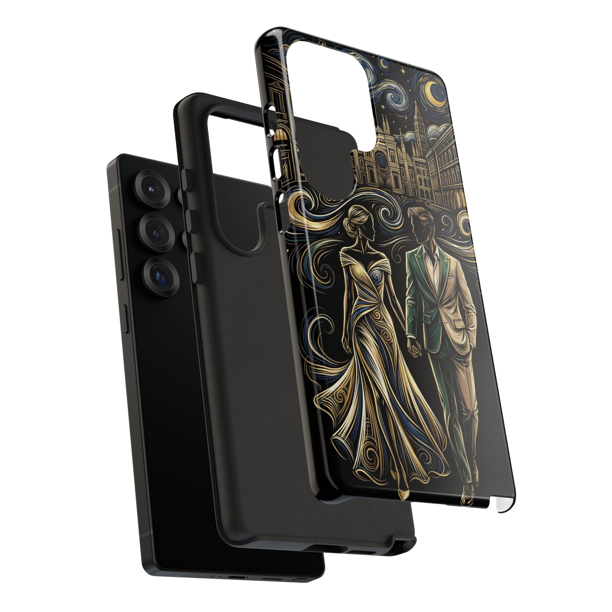 Romantic Night Walk Samsung Galaxy Phone Case | Elegant Couple Art