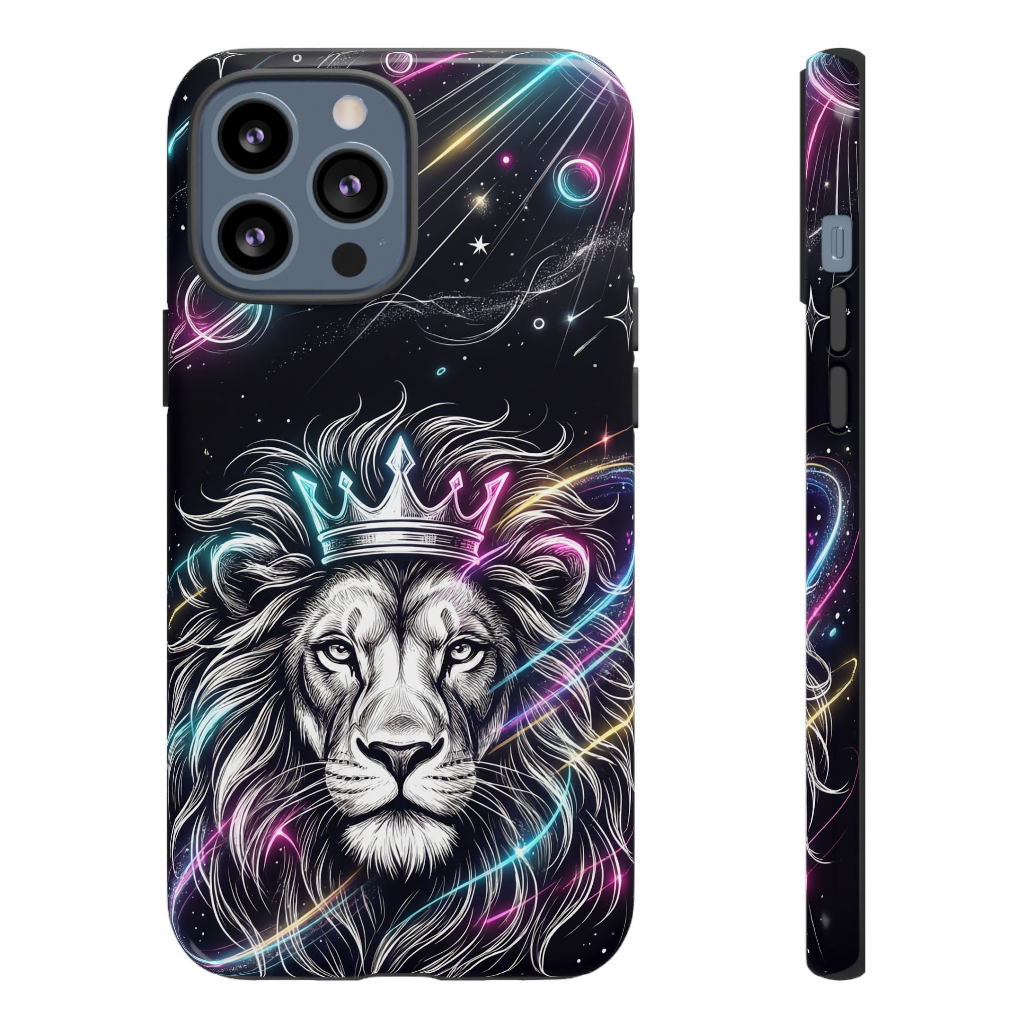 Galaxy Lion iPhone Case | Neon Crowned Lion Protective Case