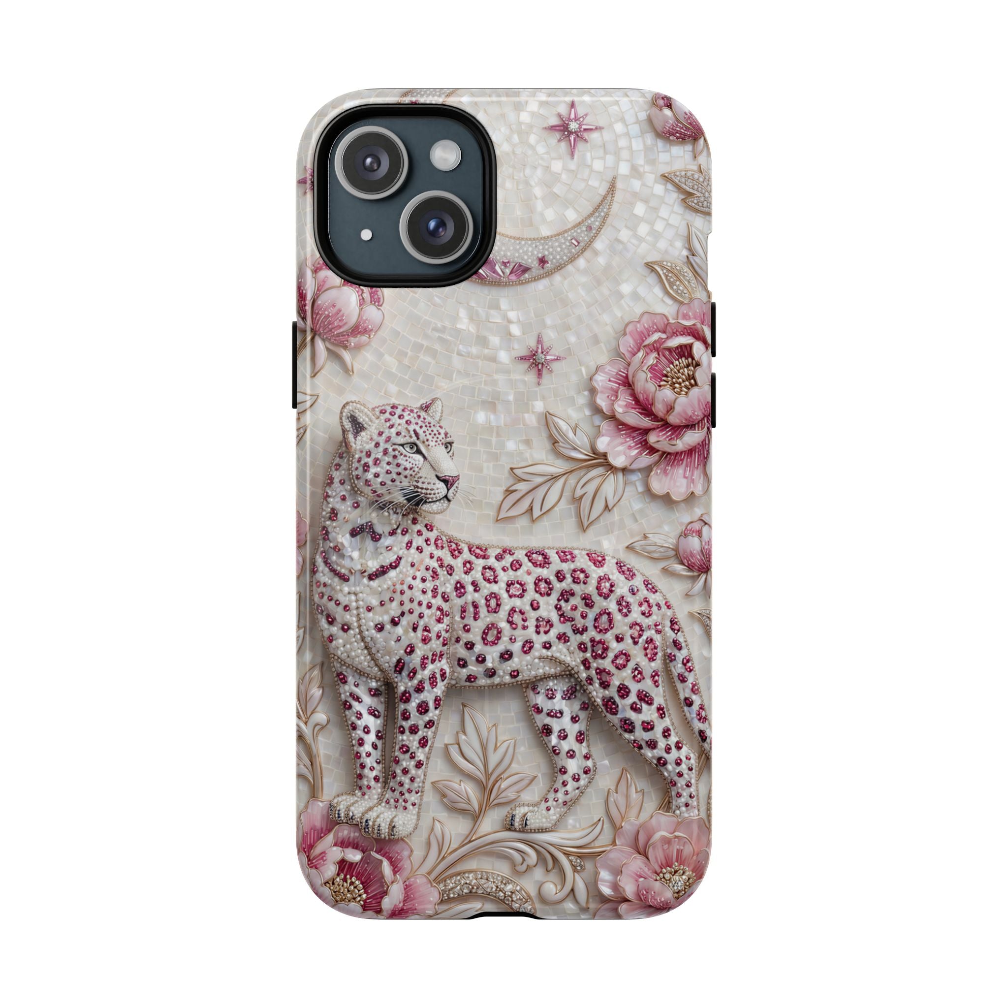 Floral Leopard Moon MagSafe iPhone Case | Pink Vintage Botanical Protective Cover