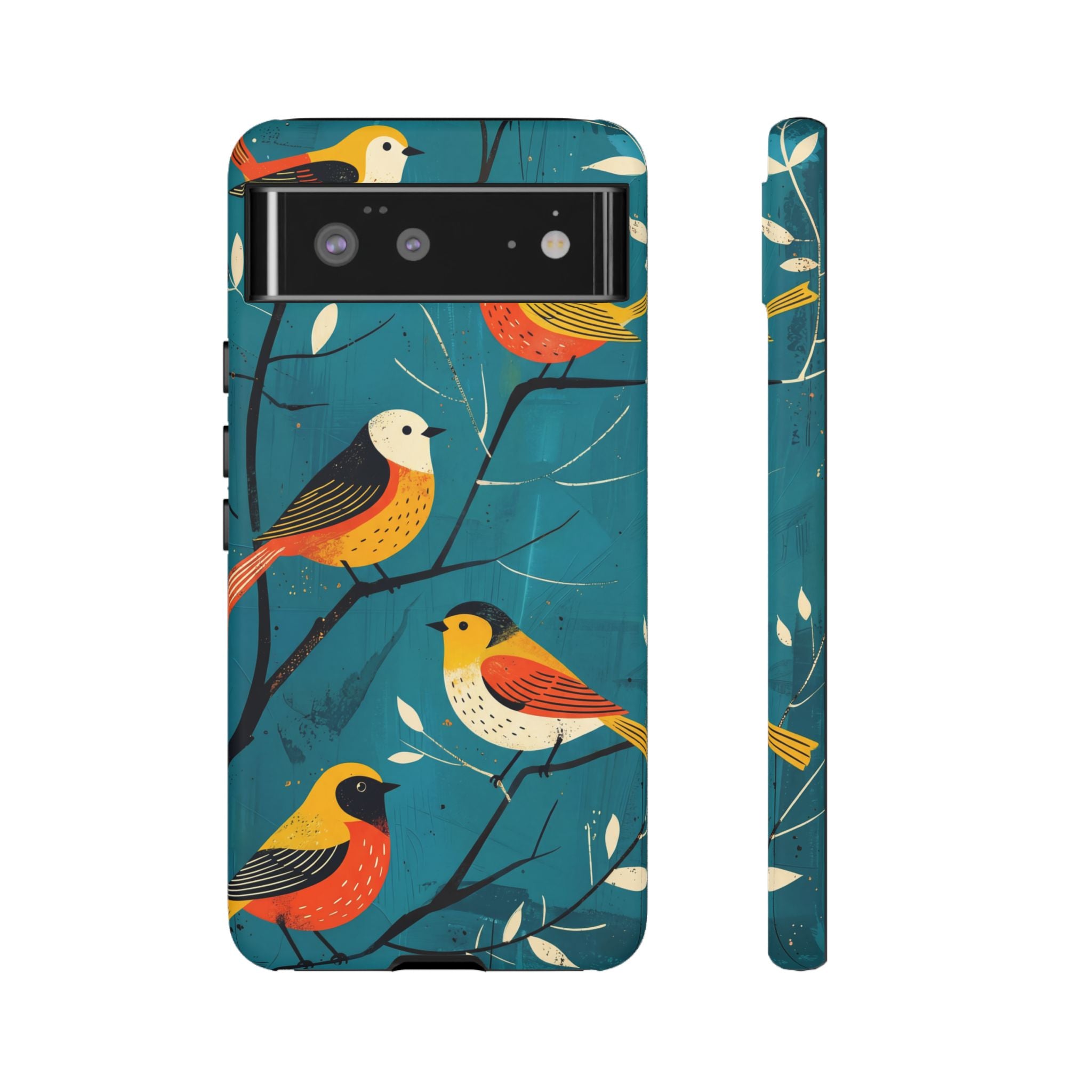 Bird Pattern Tough Google Pixel Phone Case | Colourful Songbirds on Teal Background