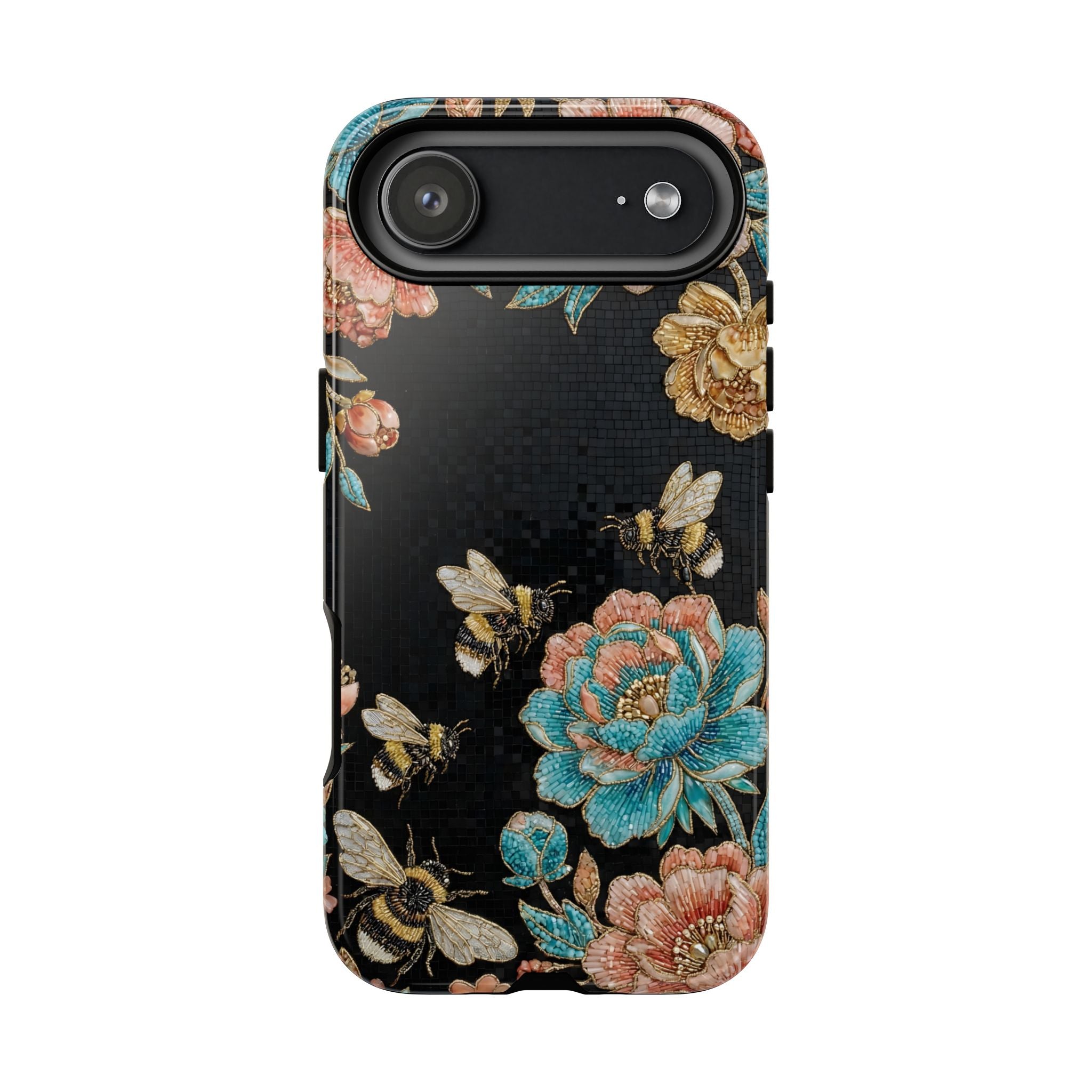 Floral Bees Tough iPhone Case | Vintage Rose & Bumblebee Protective Cover