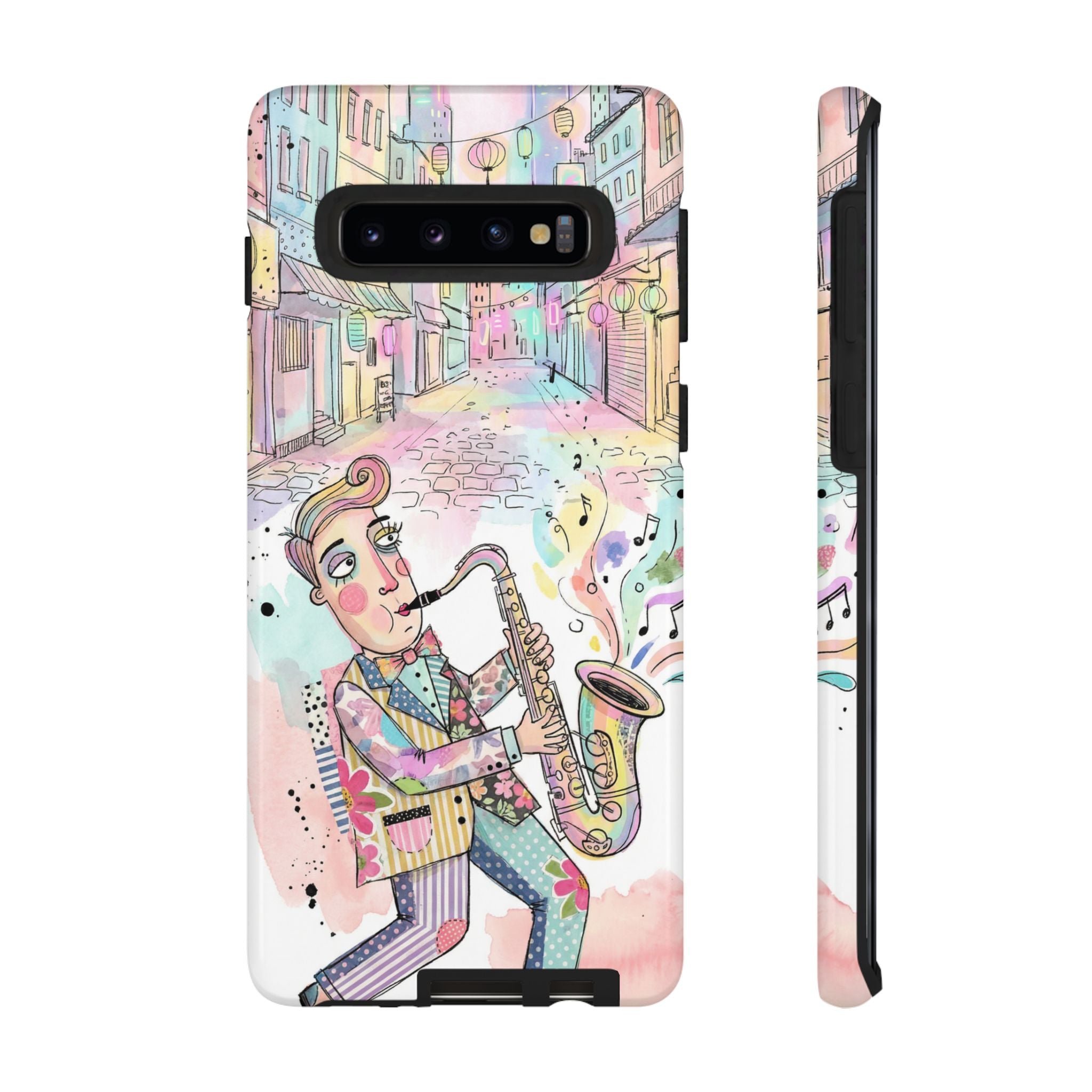 Sax Player Art Samsung Galaxy Phone Case | Pastel Jazz Street Illustration