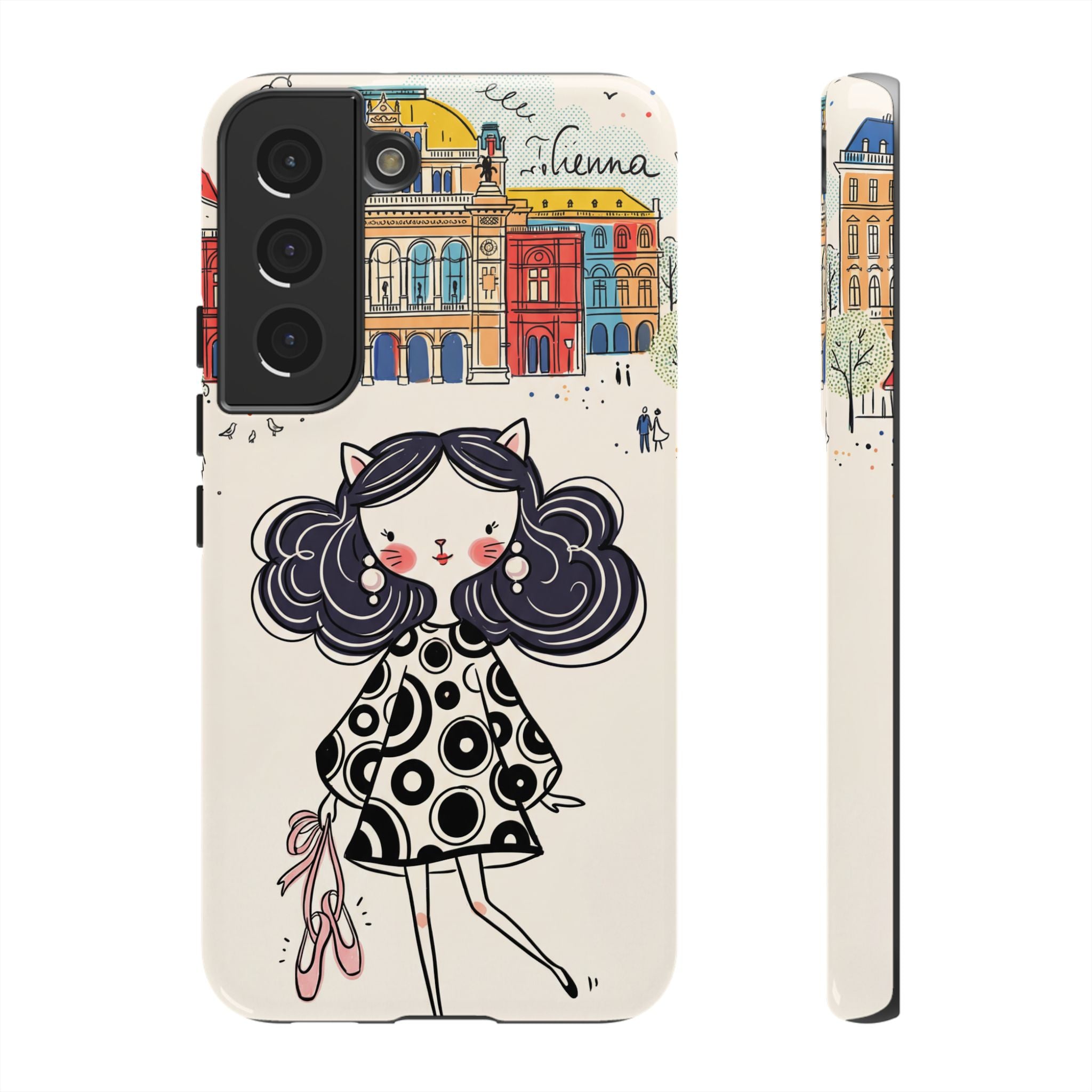 Cute Parisian Cat Girl Samsung galaxy Phone Case | Ballet Slippers Illustration Tough Case