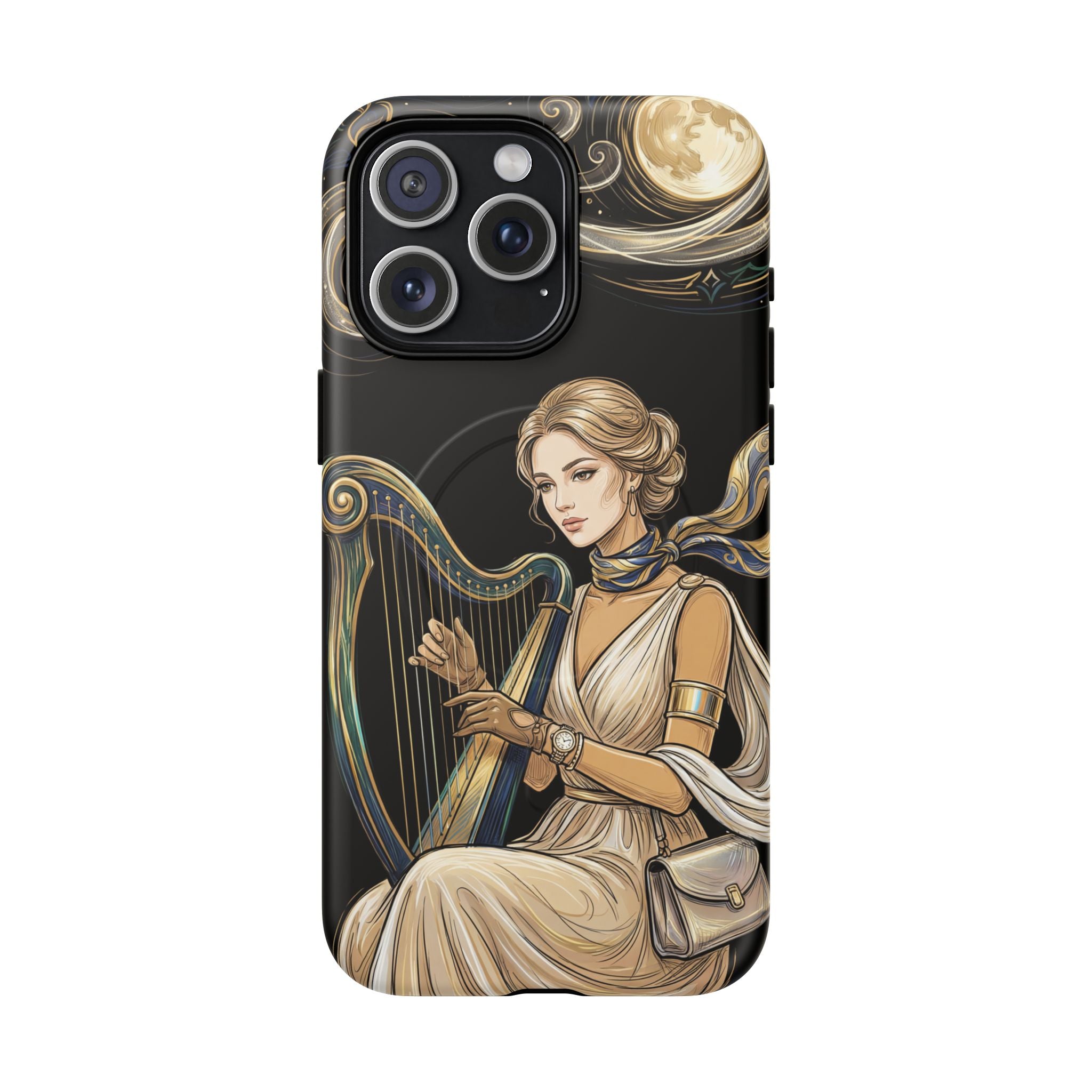 Moonlit Harp MagSafe iPhone Case | Vintage Goddess Musician Art