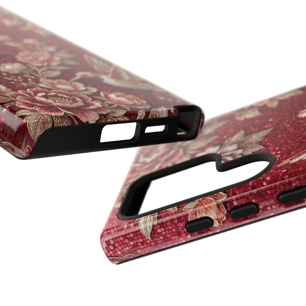 Cover Rigida Colibrì Floreale | Custodia Vintage Rossa per Samsung Galaxy