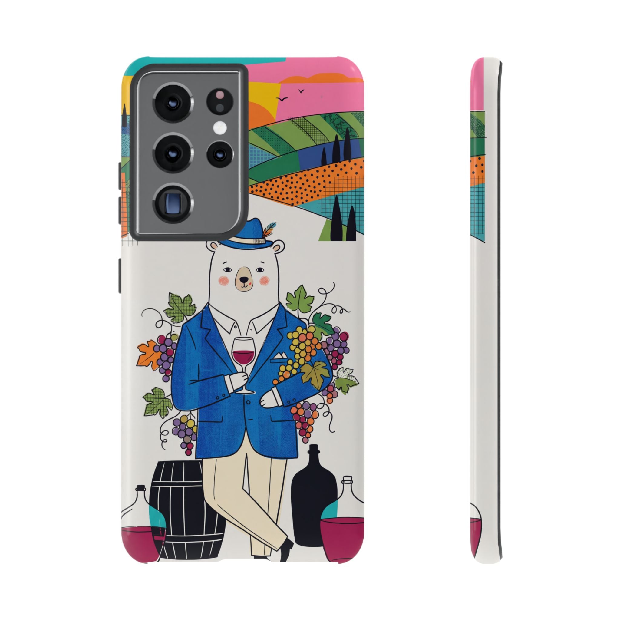 Dapper Polar Bear Wine Lover Illustrated Protective Samsung Galaxy Phone Case