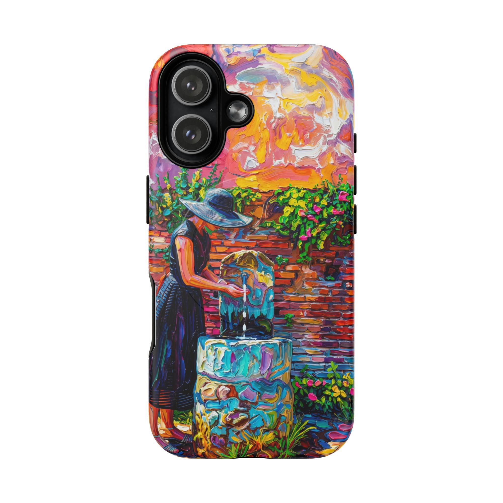 Artistic Garden iPhone Case | Woman at Fountain Tough MagSafe Case