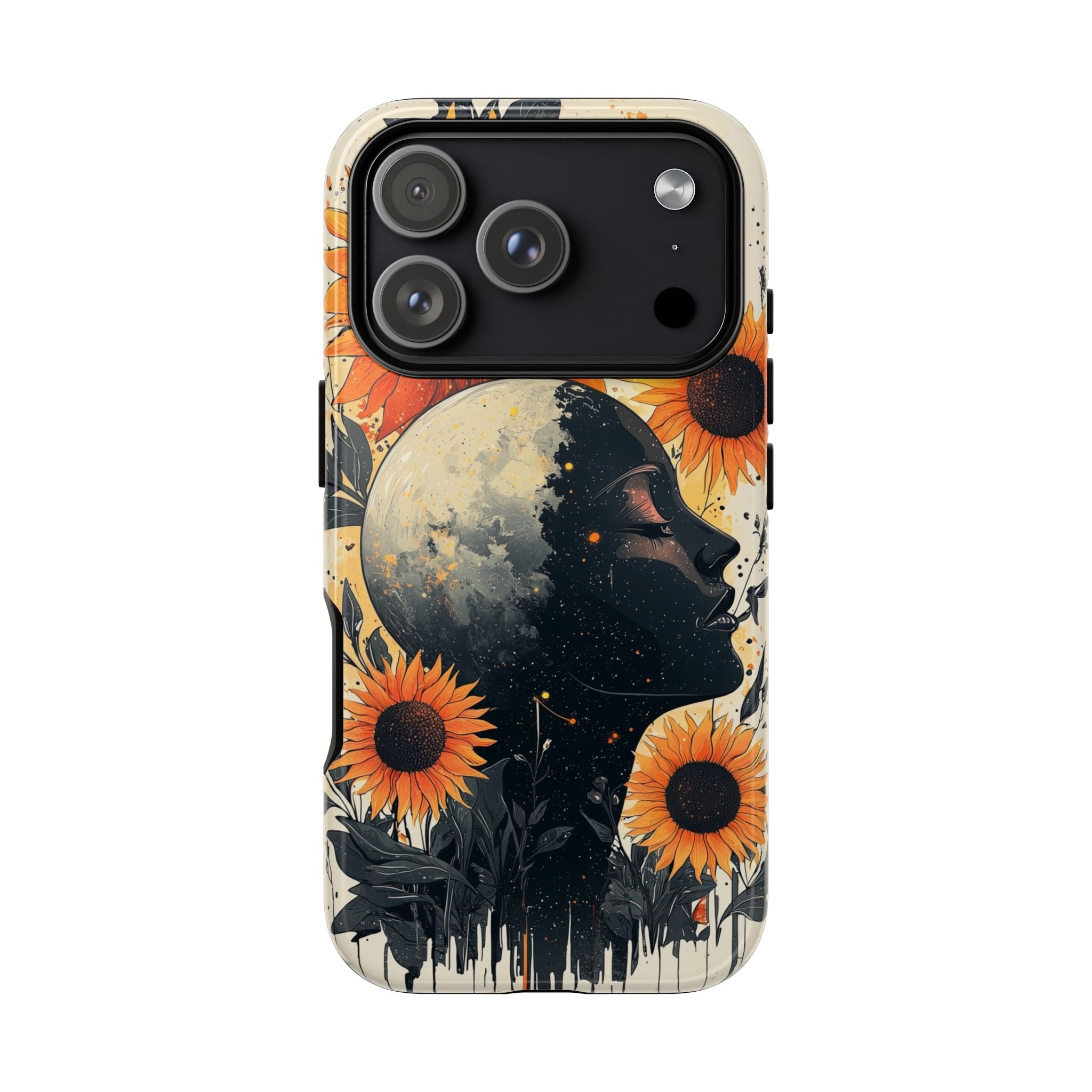 Sunflower Moon Art iPhone Case | Floral Celestial