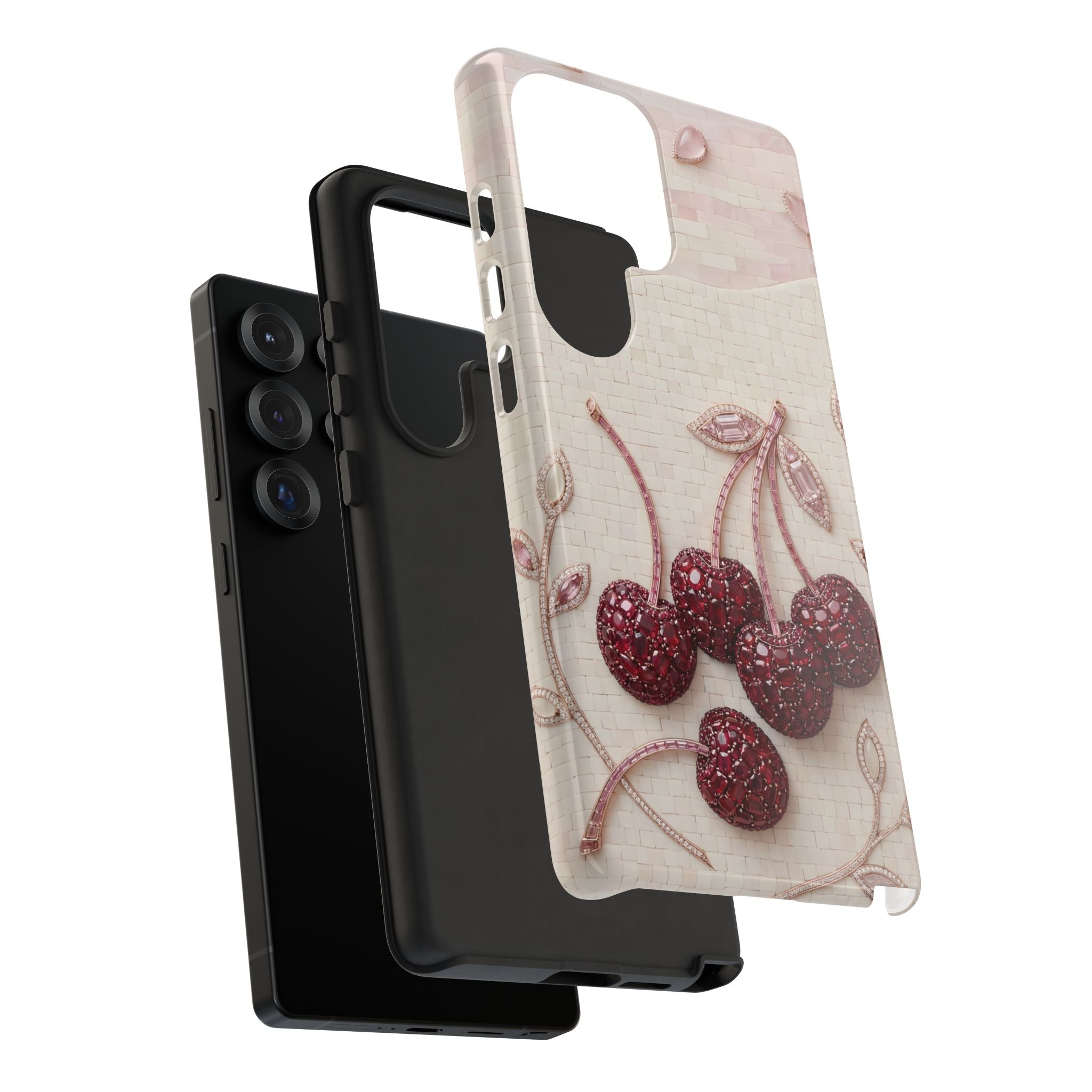 Cherry Embroidery Samsung Galaxy Phone Case | Glitter Red Cherries Pattern
