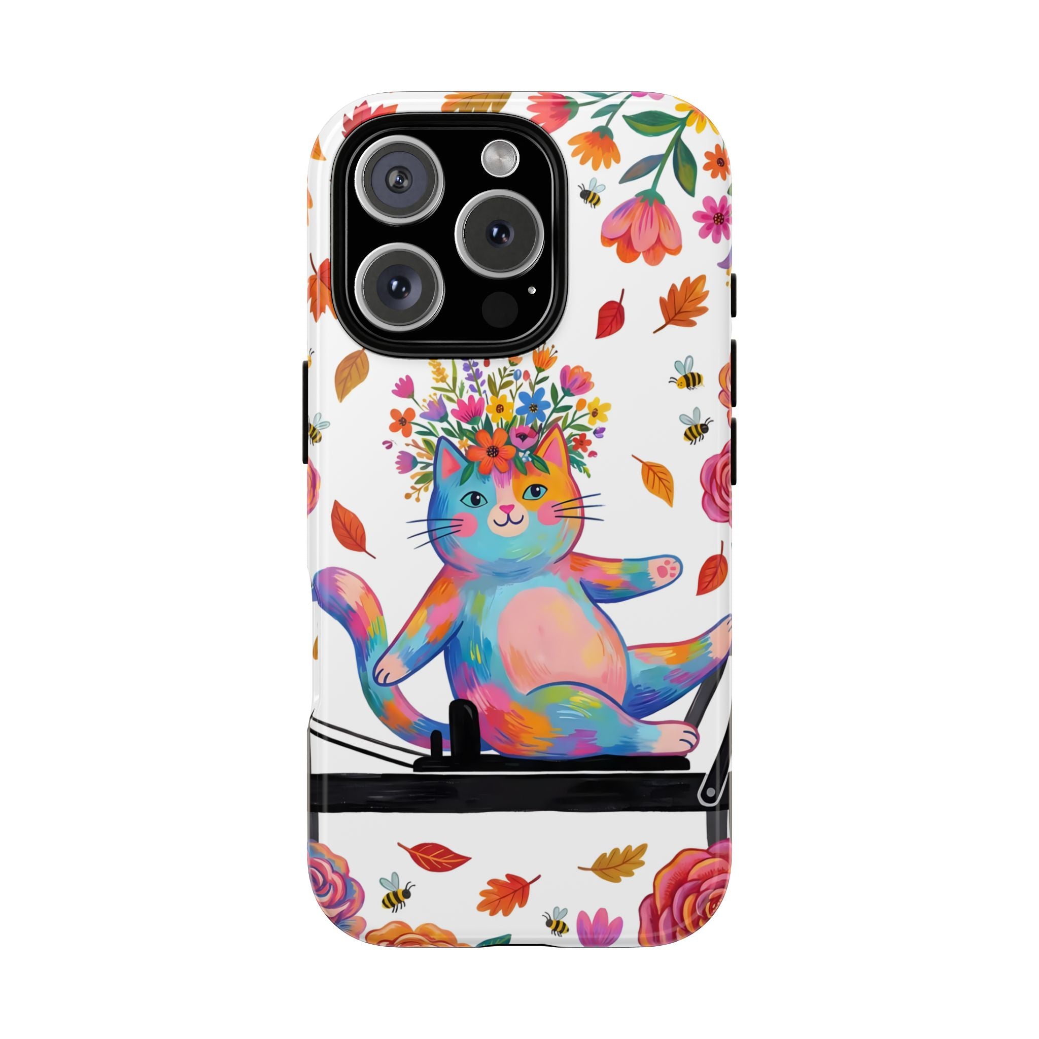 Colorful Floral Cat on Pilates Reformer Protective iPhone Case