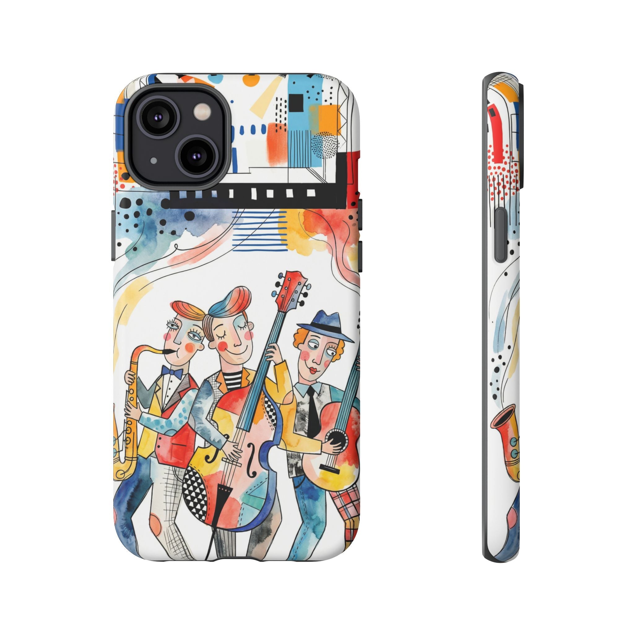 Musical Trio Illustrated iPhone Case | Colorful Jazz Band Art Phone Cover