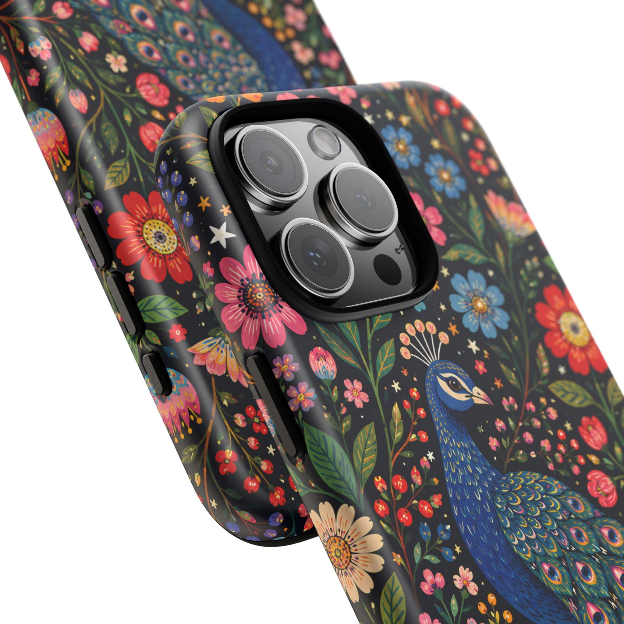 Peacock Floral Tough iPhone Case | Protective Phone Case with Colorful Garden Design