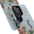 Custodia per telefono Samsung Galaxy resistente Gru floreale | Protezione uccello ricamato vintage
