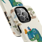 Meditating Dinosaur iPhone Case | Cute T-Rex with Butterflies and Bonsai