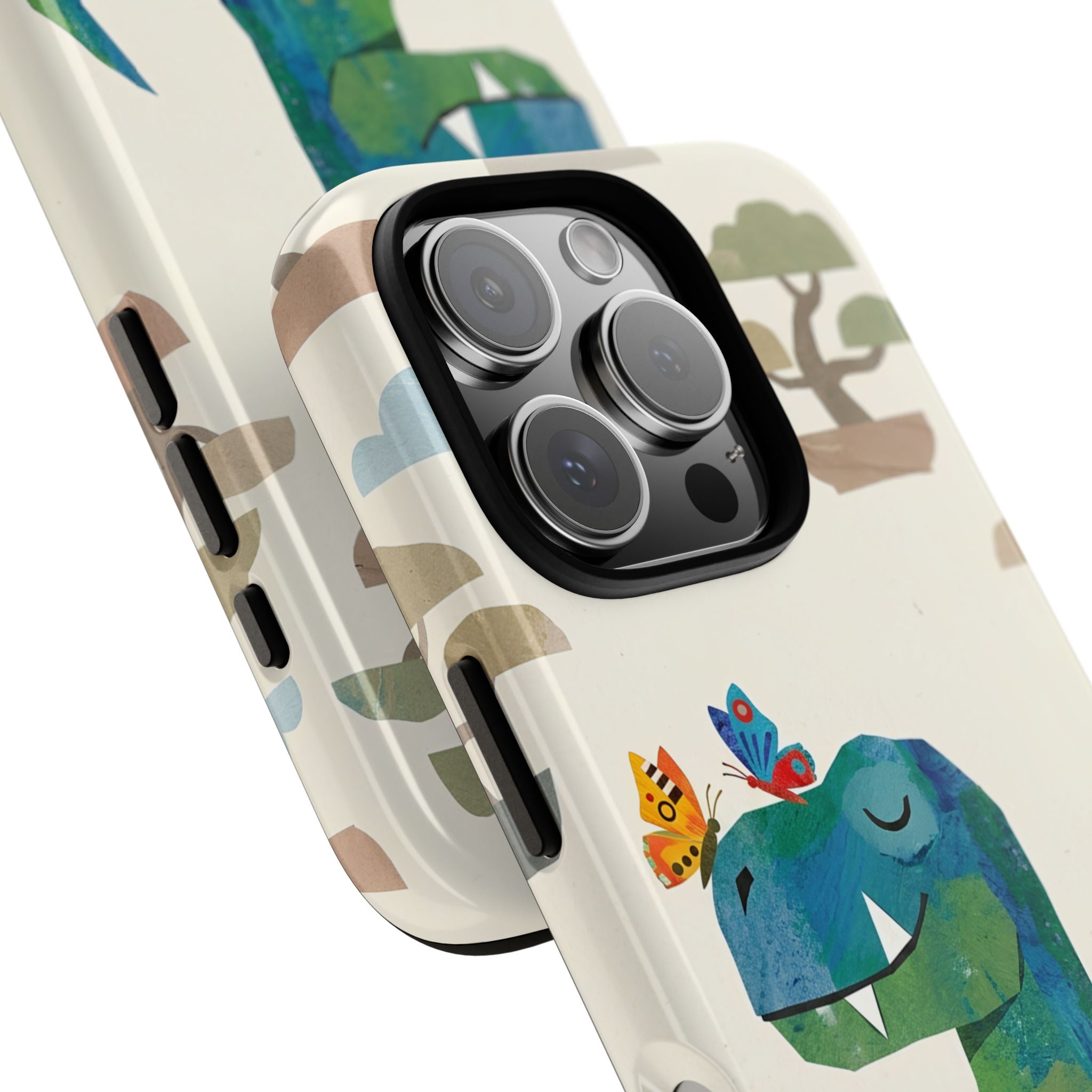 Meditating Dinosaur iPhone Case | Cute T-Rex with Butterflies and Bonsai