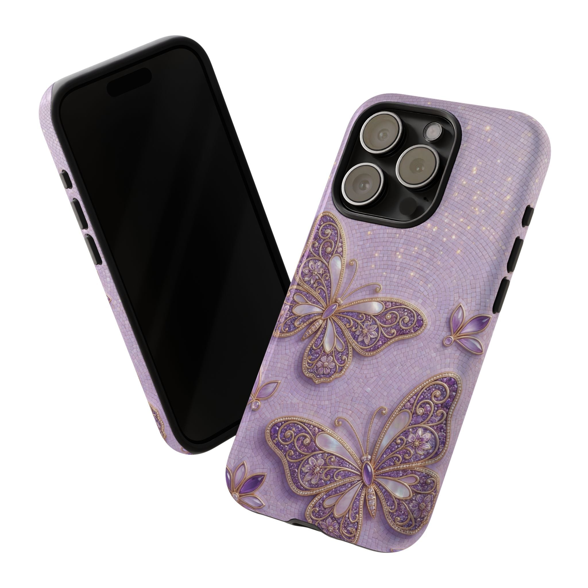 Purple Butterfly Tough iPhone Case | Sparkling Floral Protective Cover
