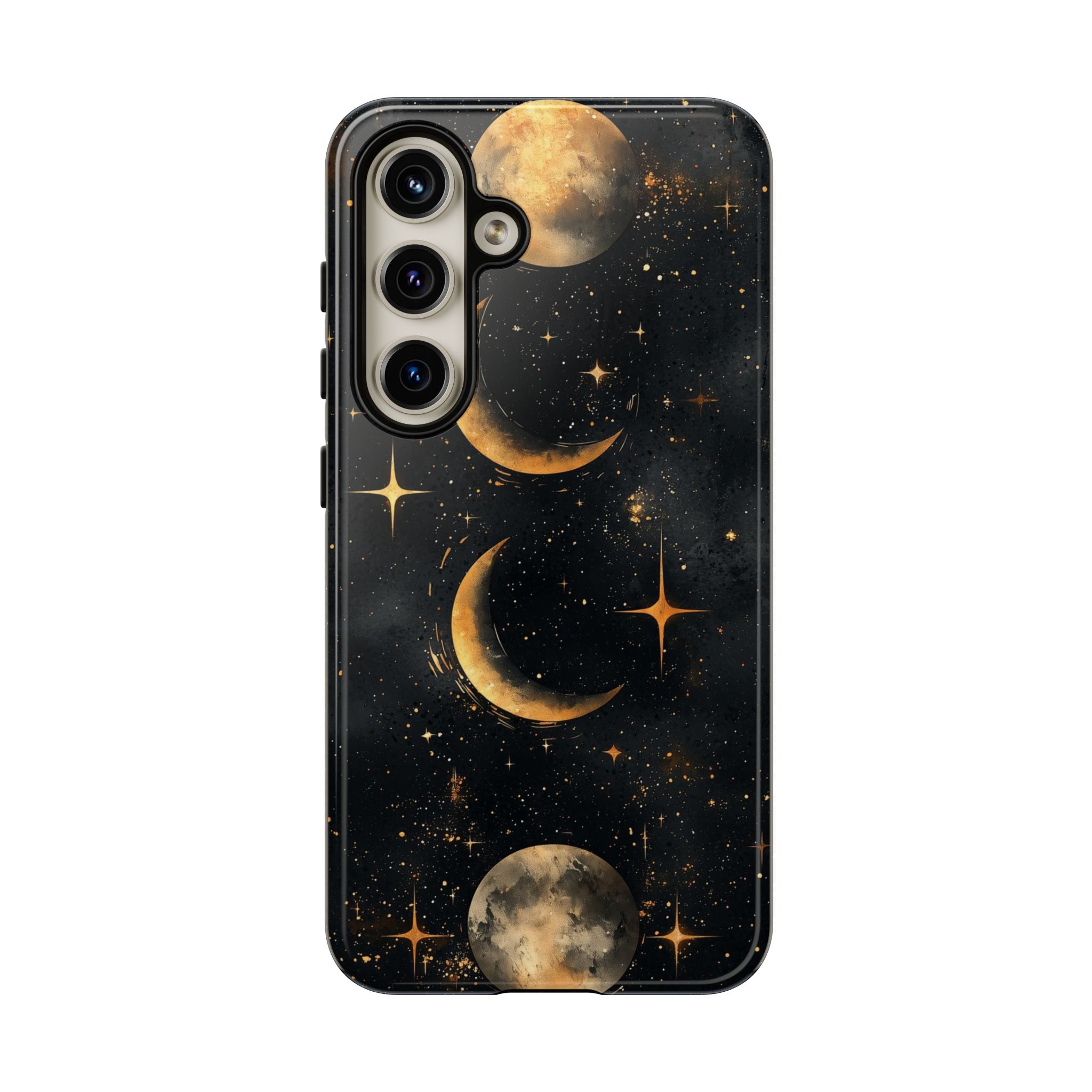 Celestial Moon Phases Tough Samsung Galaxy Case | Gold Crescent & Full Moon Galaxy Design