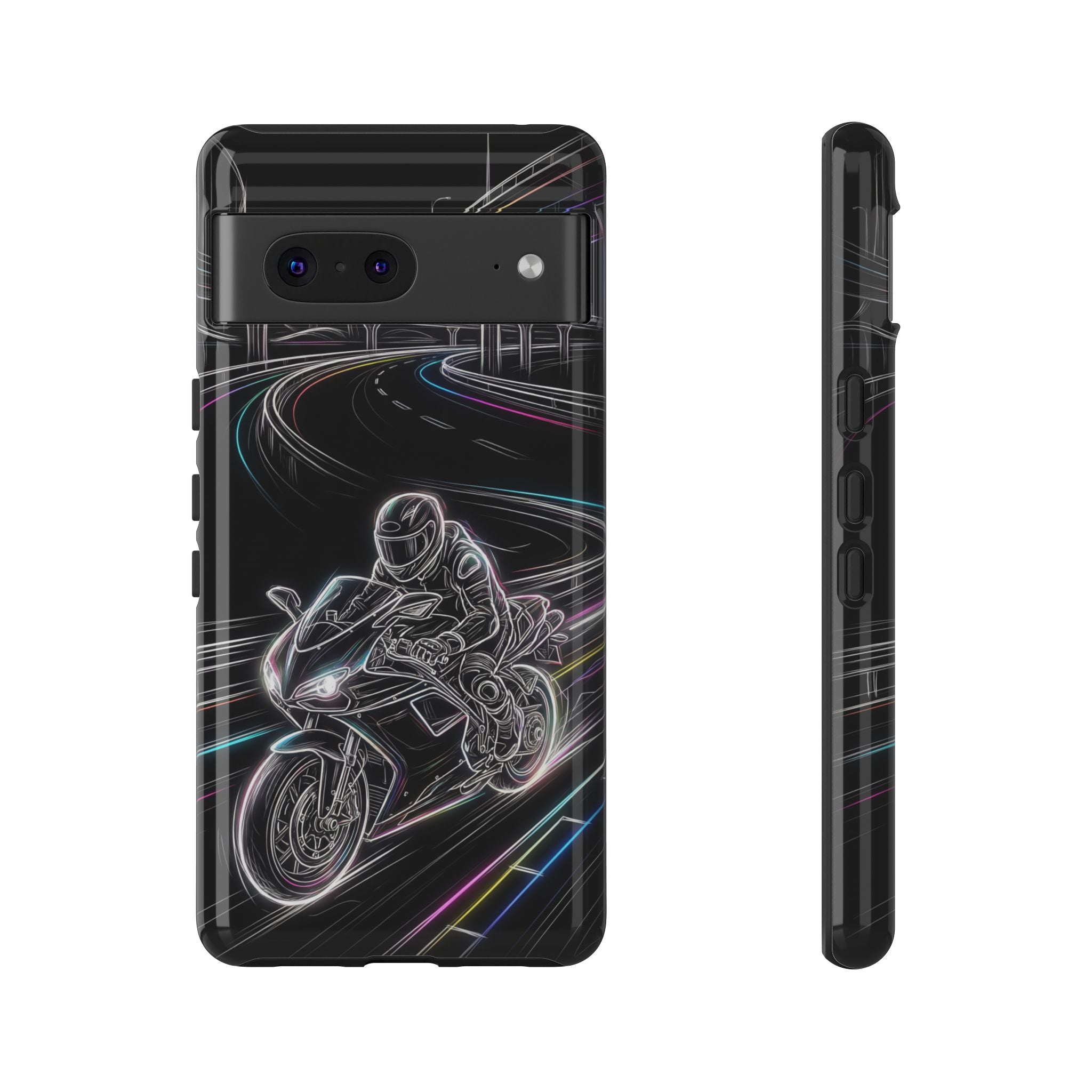Neon Night Rider Google Pixel Phone Case | Motorcycle Racing Protective Cover