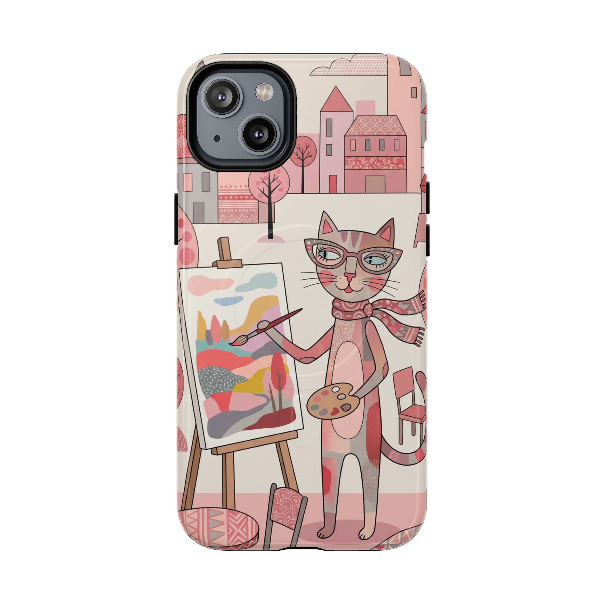 Artistic Cat MagSafe iPhone Case | Painter Kitty Illustration Tough Case