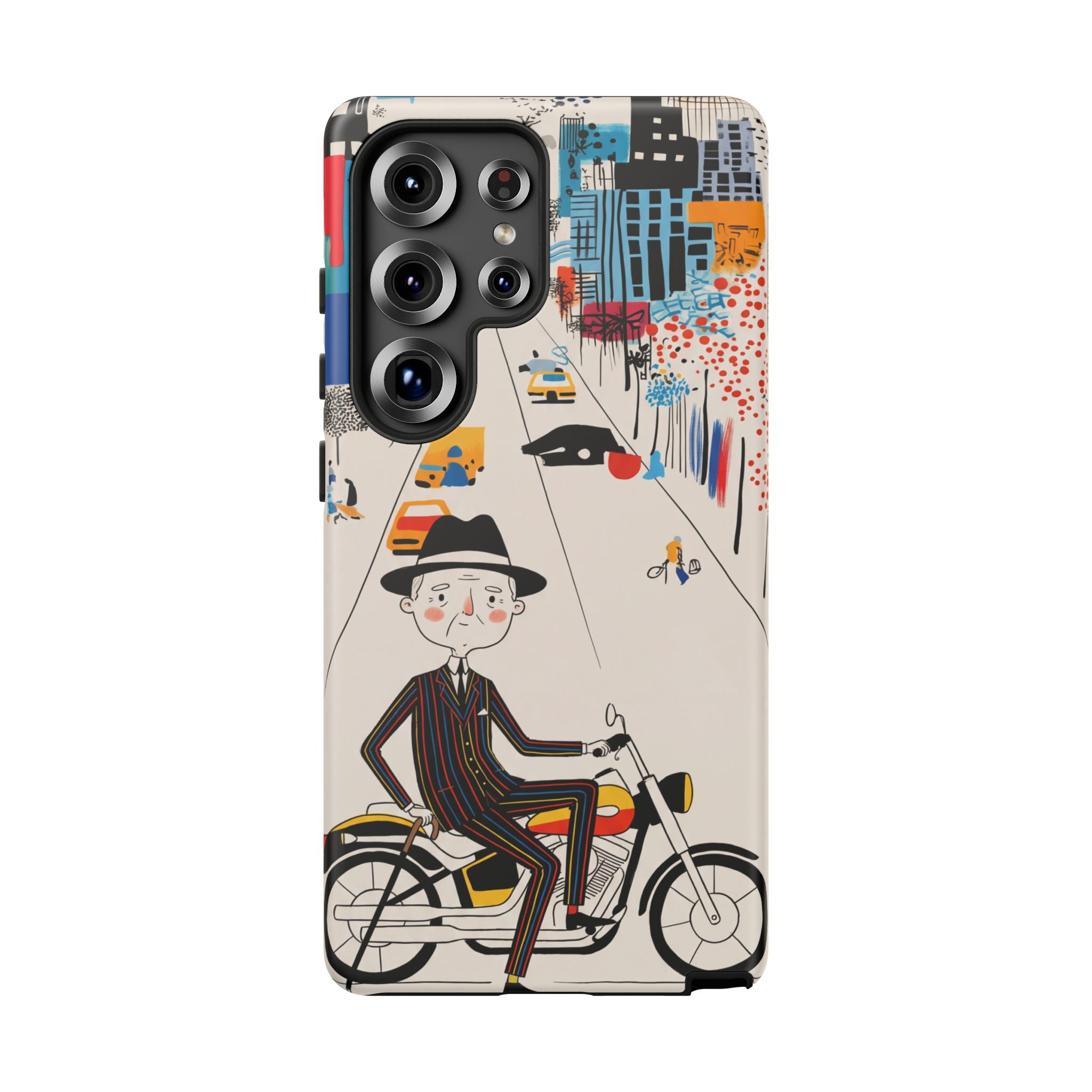 Vintage Grandpa Rider Motorcycle Samsung Galaxy Phone Case | Illustrated Cityscape