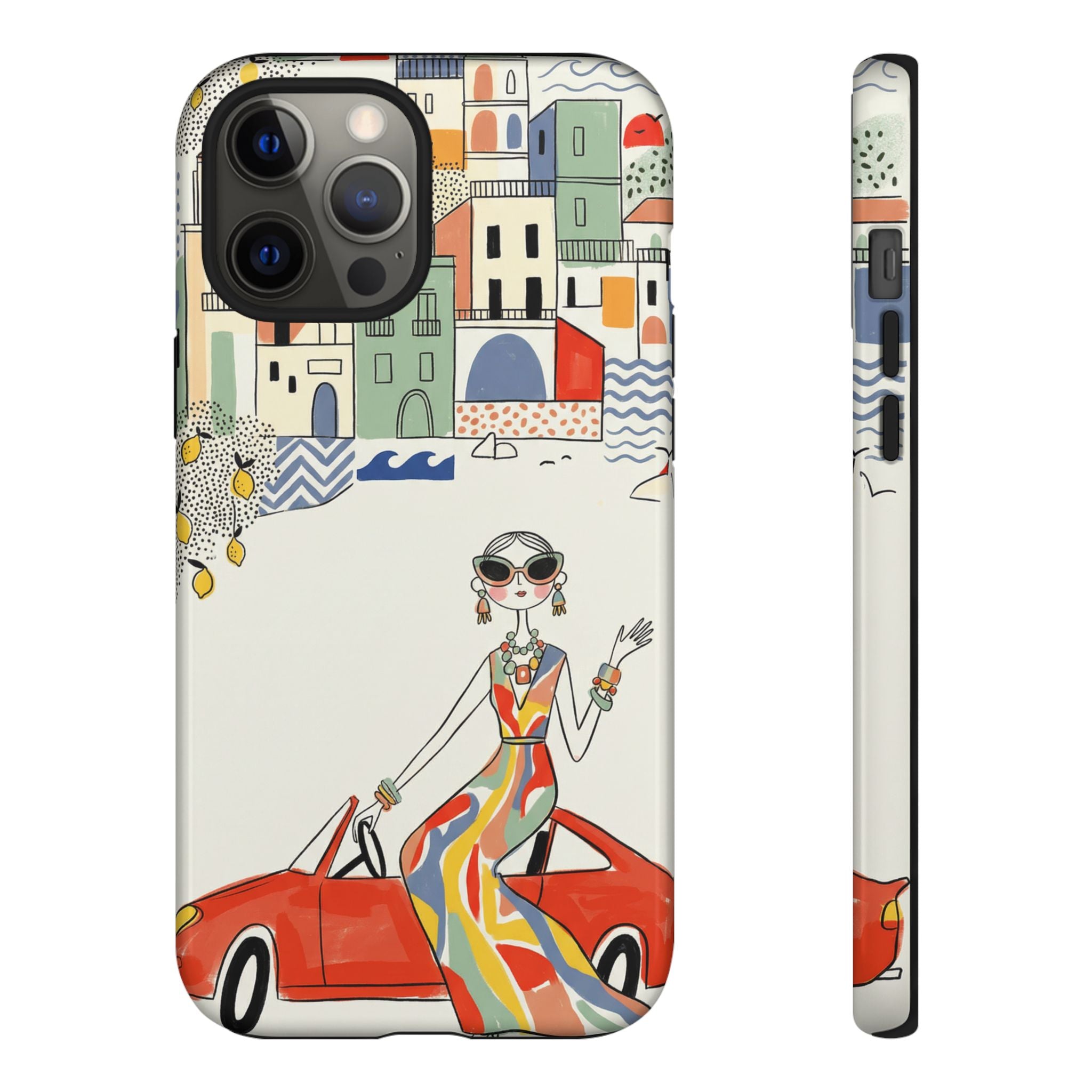 Stylish Riviera iPhone Case | Chic Retro Woman in Convertible Design