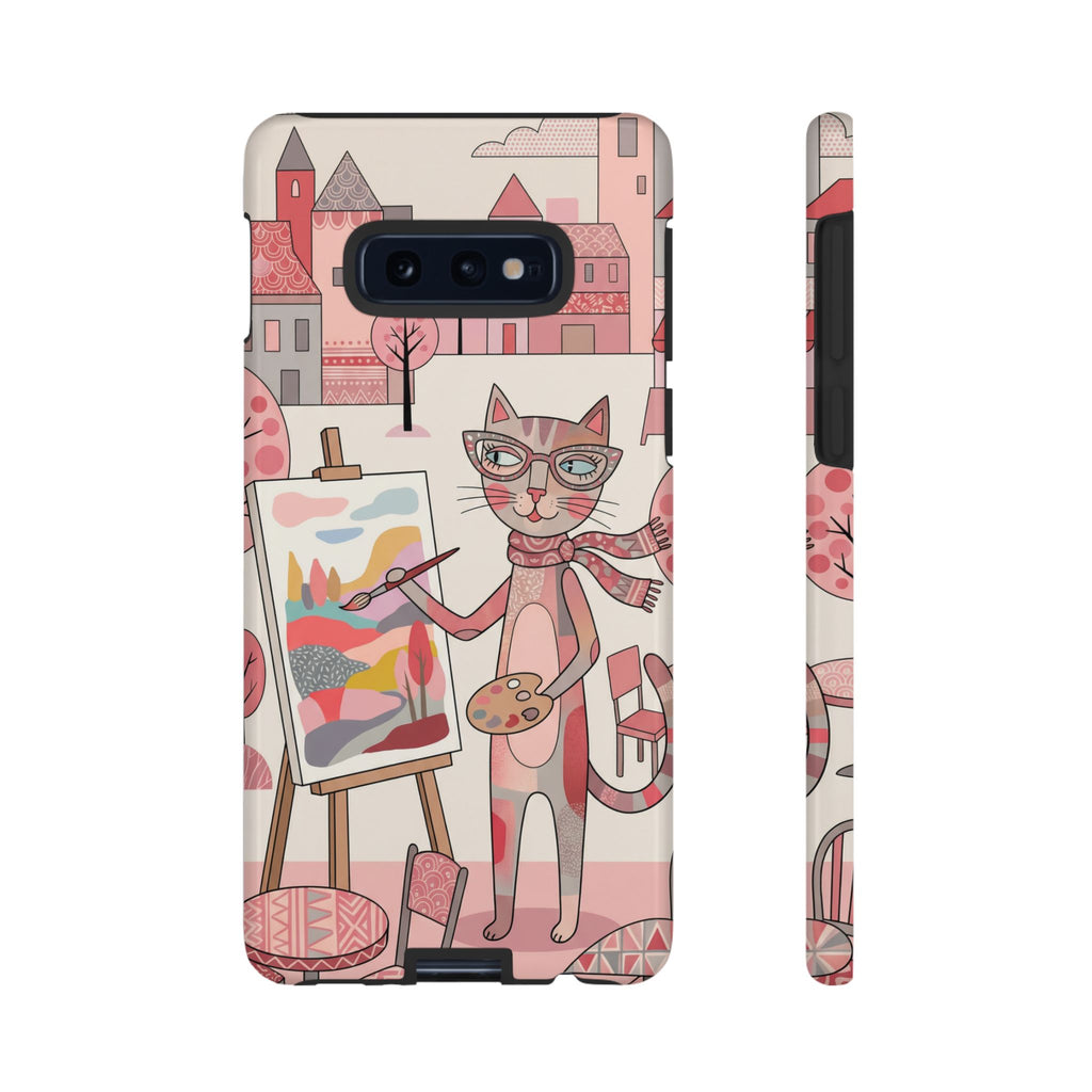 Artistic Cat Samsung Galaxy Phone Case | Painter Kitty Illustration Tough Case