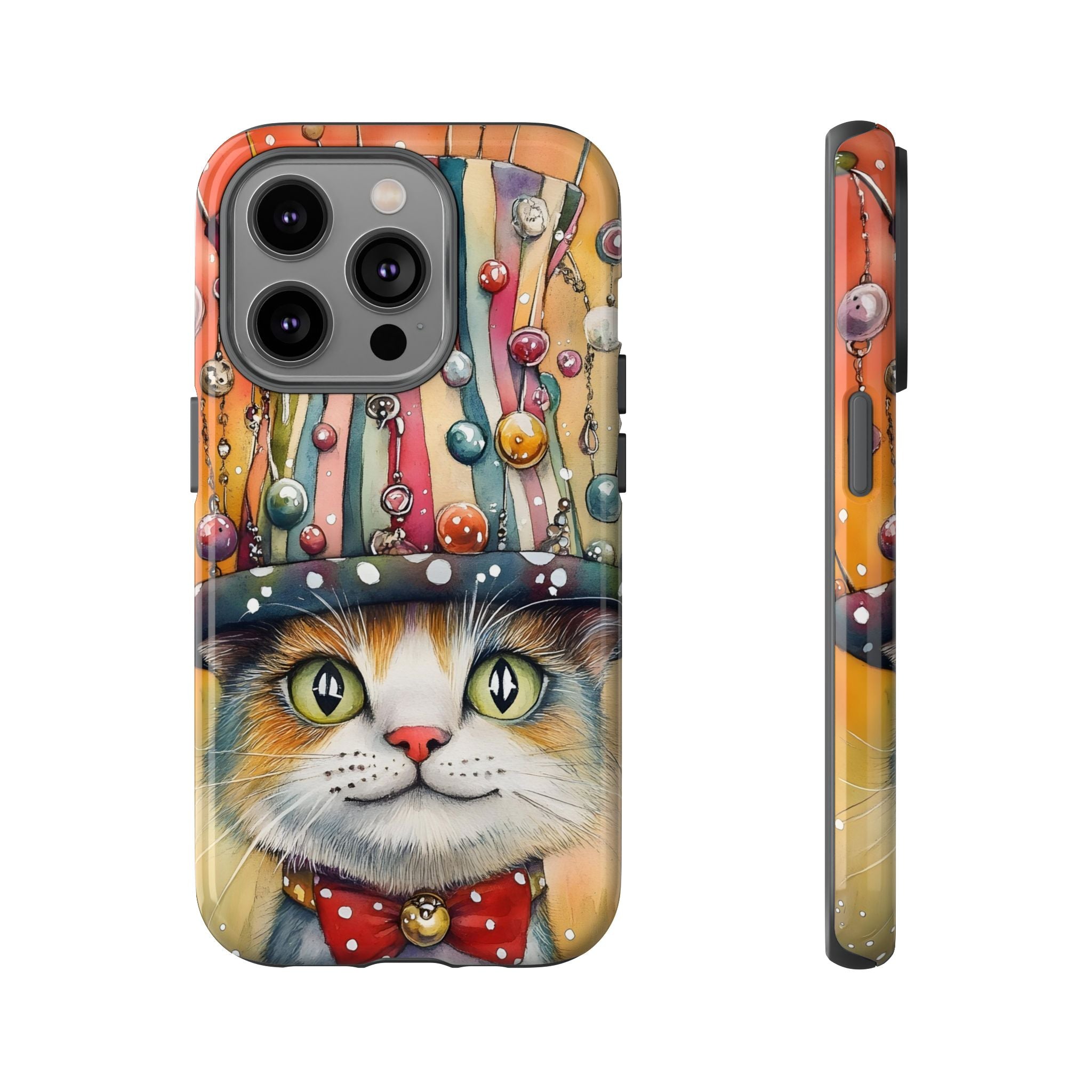 Cat in Colorful Top Hat iPhone Case — Whimsical Cat Art iPhone Case