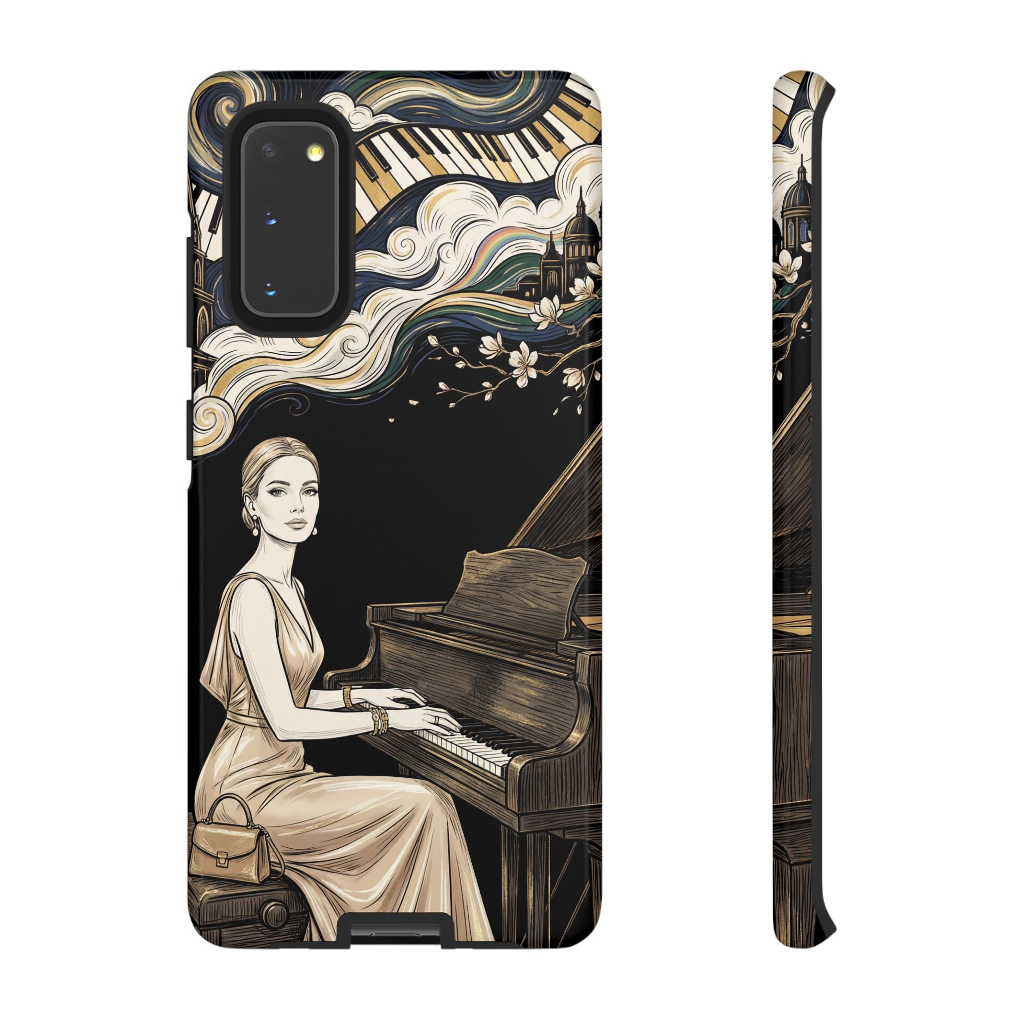Elegant Piano Woman Samsung Galaxy Phone Case | Vintage Art Deco Music Design