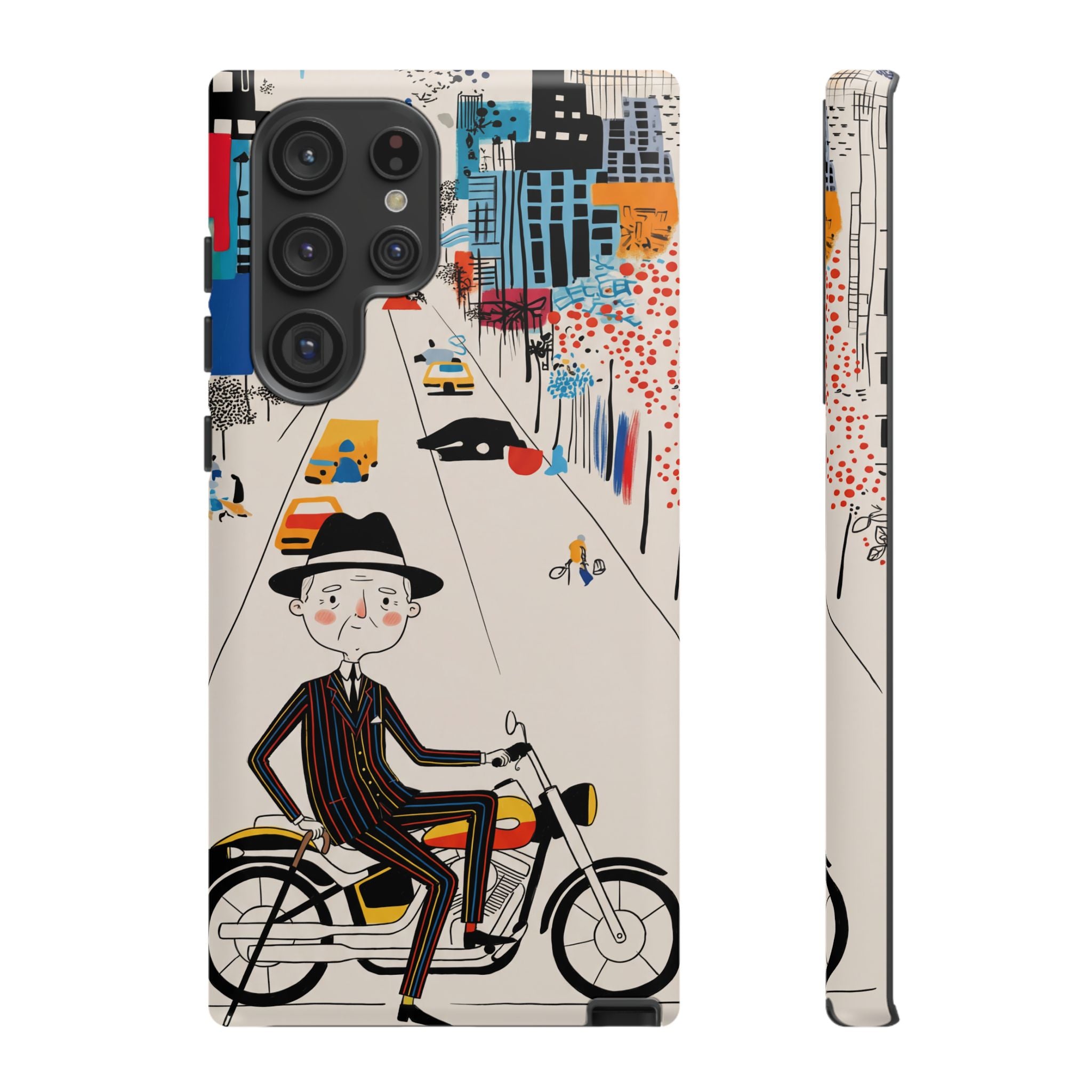 Vintage Grandpa Rider Motorcycle Samsung Galaxy Phone Case | Illustrated Cityscape