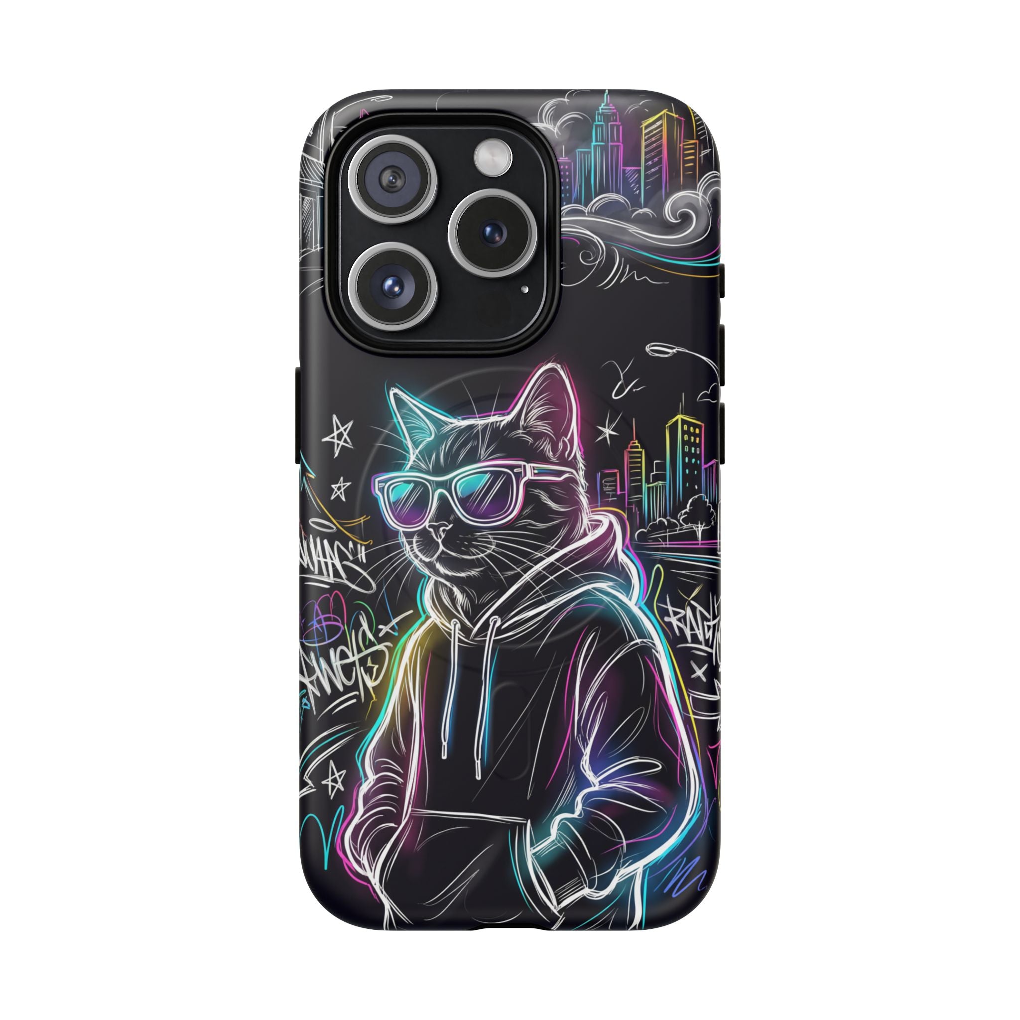 Cool Hoodie Neon Street Cat MagSafe iPhone Case