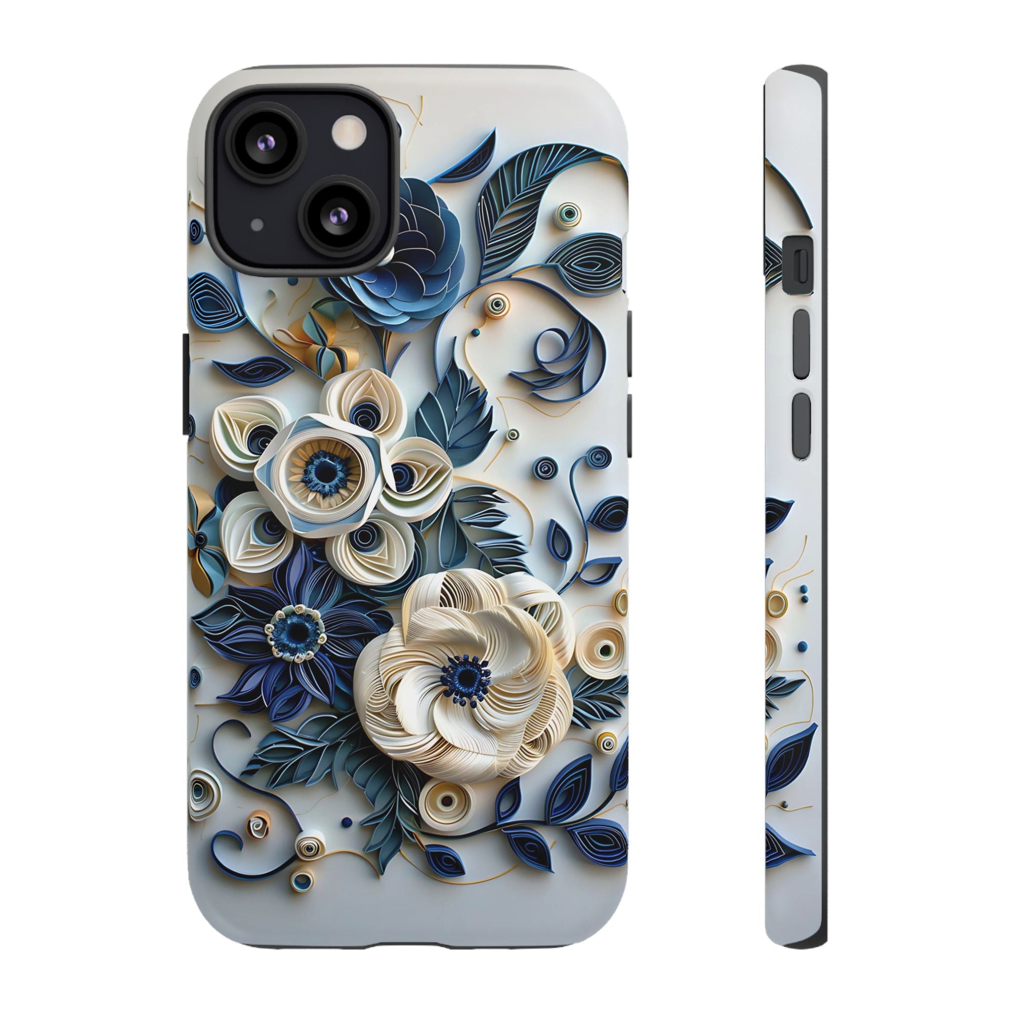 Floral Quilled Art iPhone Case — Blue & Cream Decorative Protection