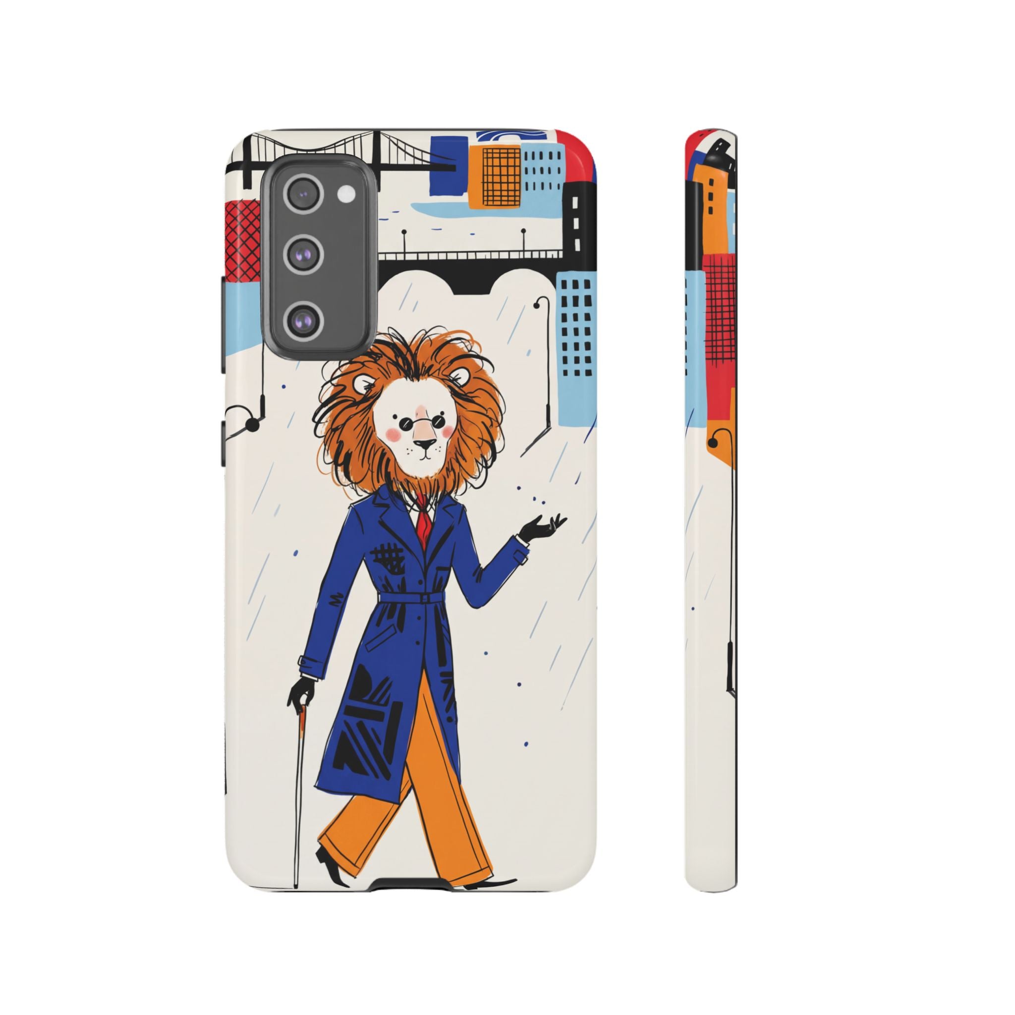 Lion Gentleman Samsung Galaxy Phone Case | Dapper Lion in City Rain