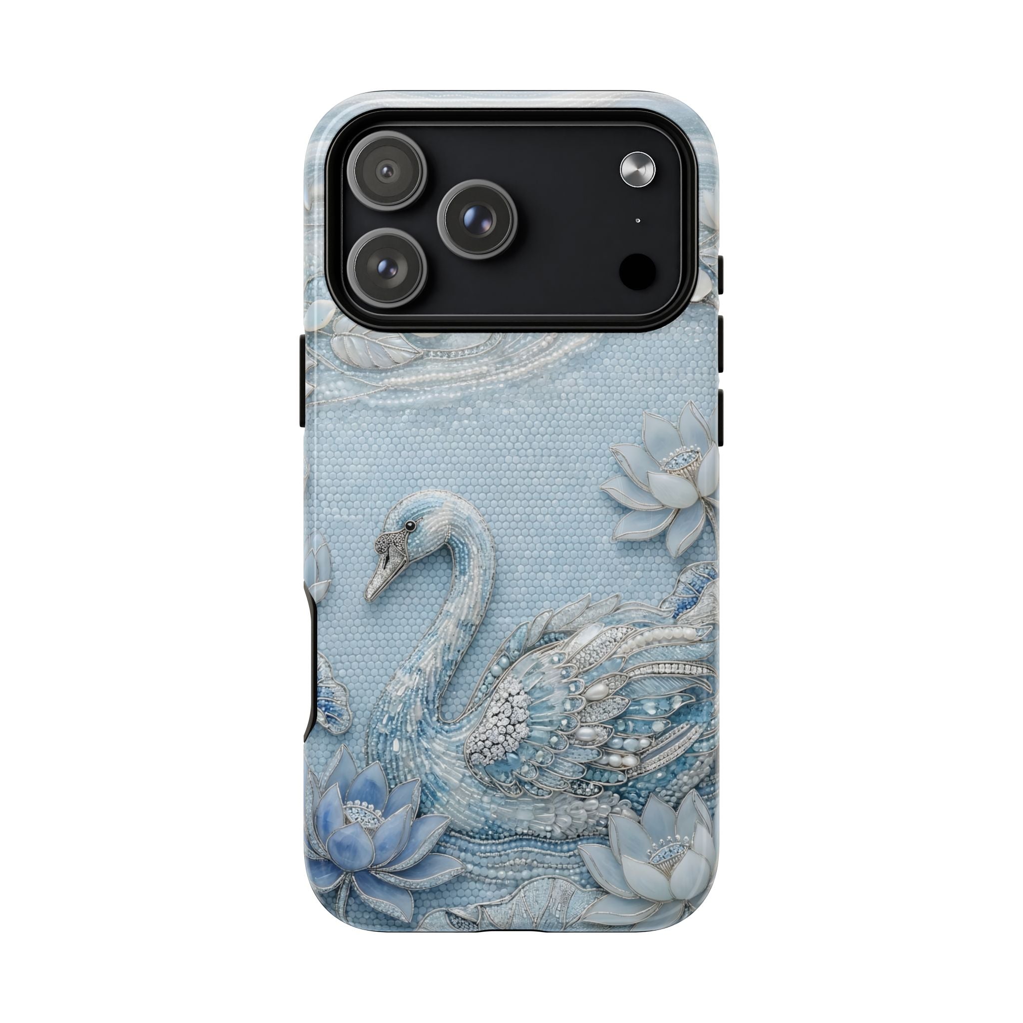 Swan Lake Floral MagSafe iPhone Case | Sparkling Blue Swan Protective Case