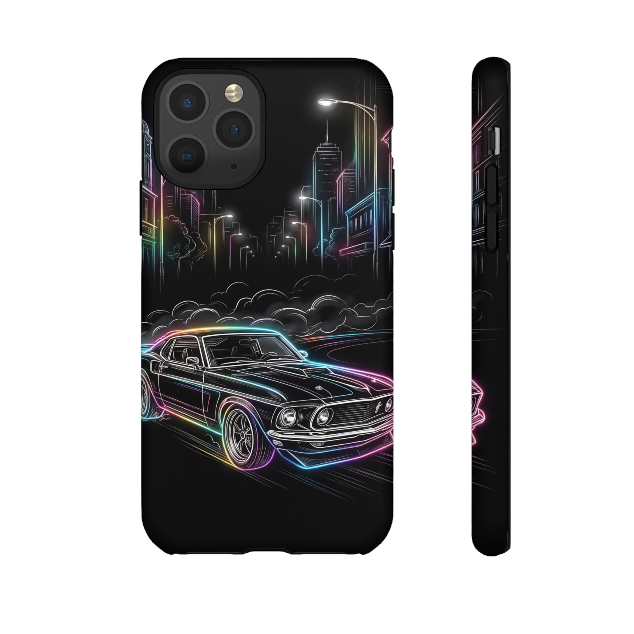 Neon Muscle Car iPhone Case | Retro City Nightscape