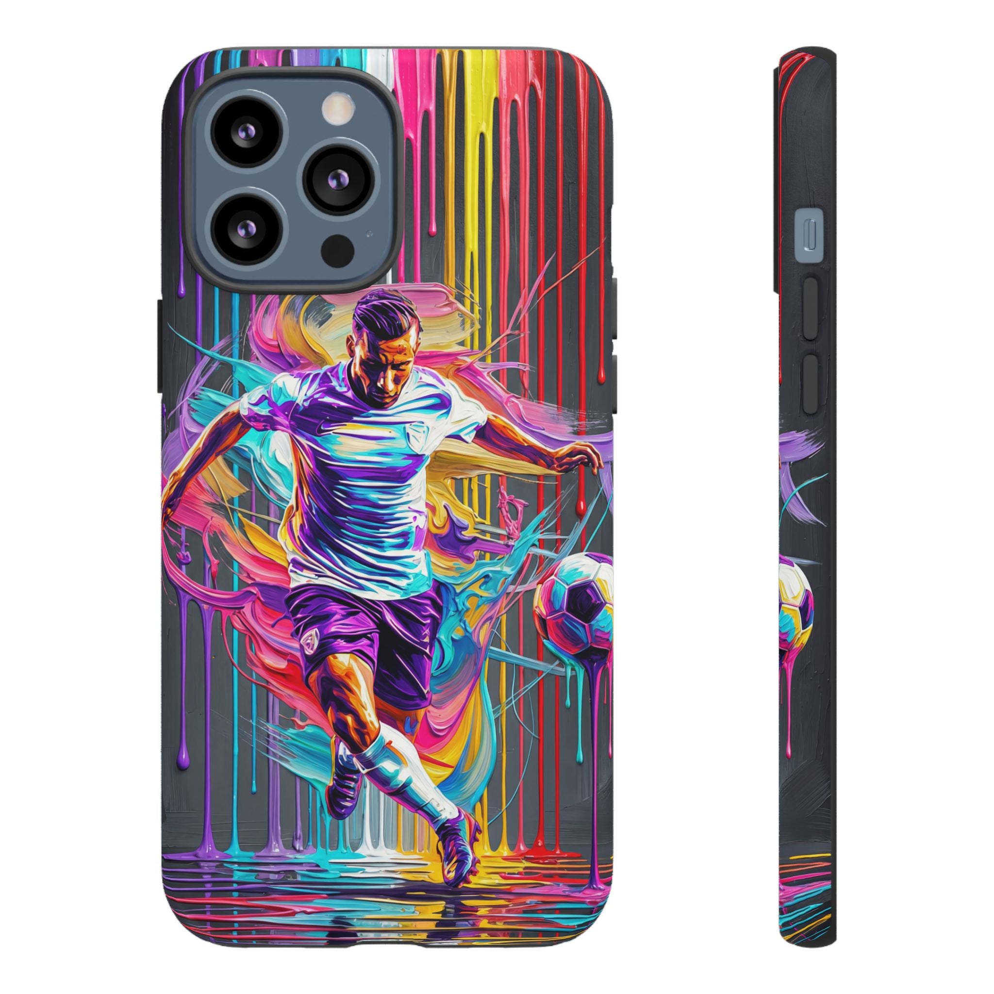 Soccer Player Neon Art iPhone Case | Vibrant Football Kick Protective Cover
