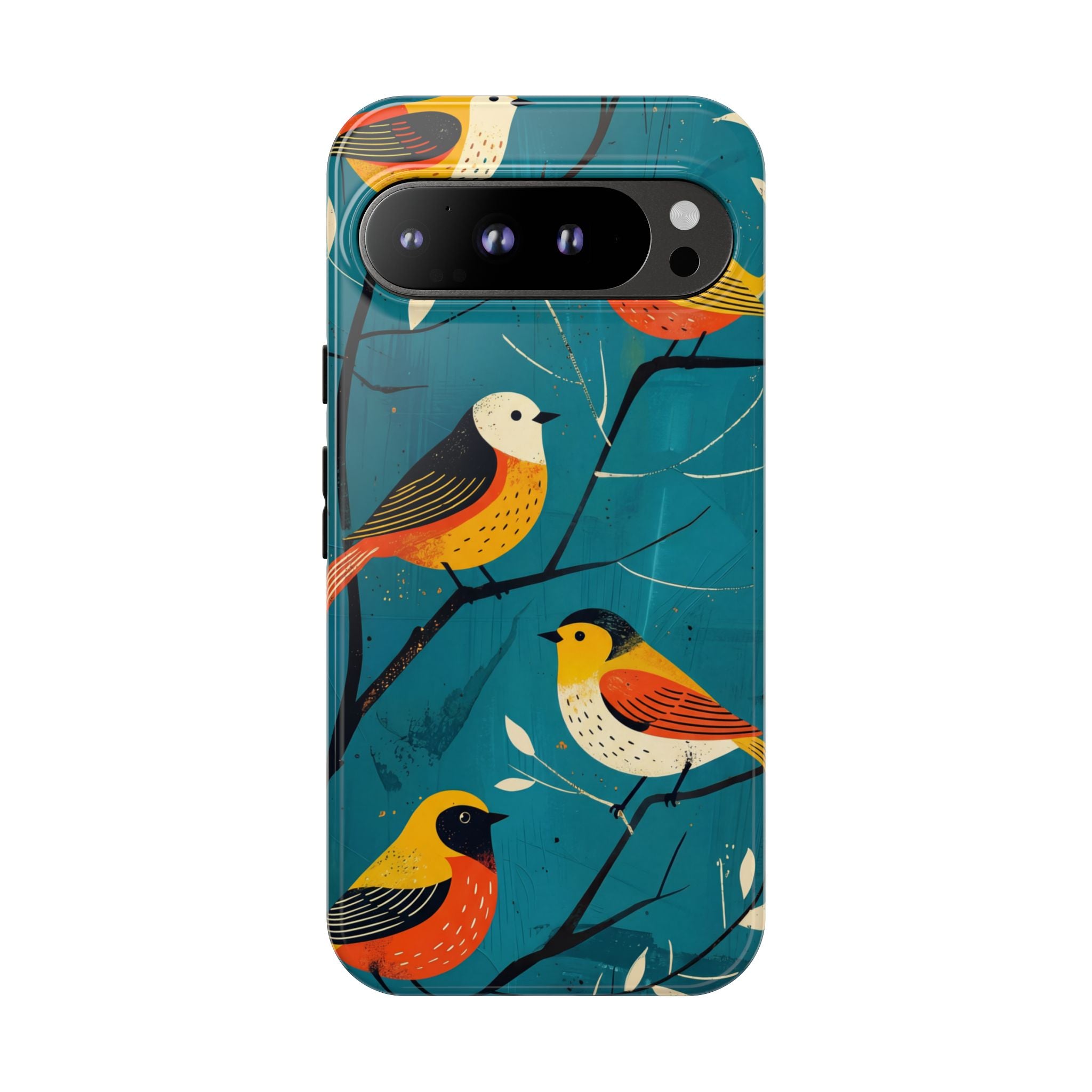 Bird Pattern Tough Google Pixel Phone Case | Colourful Songbirds on Teal Background