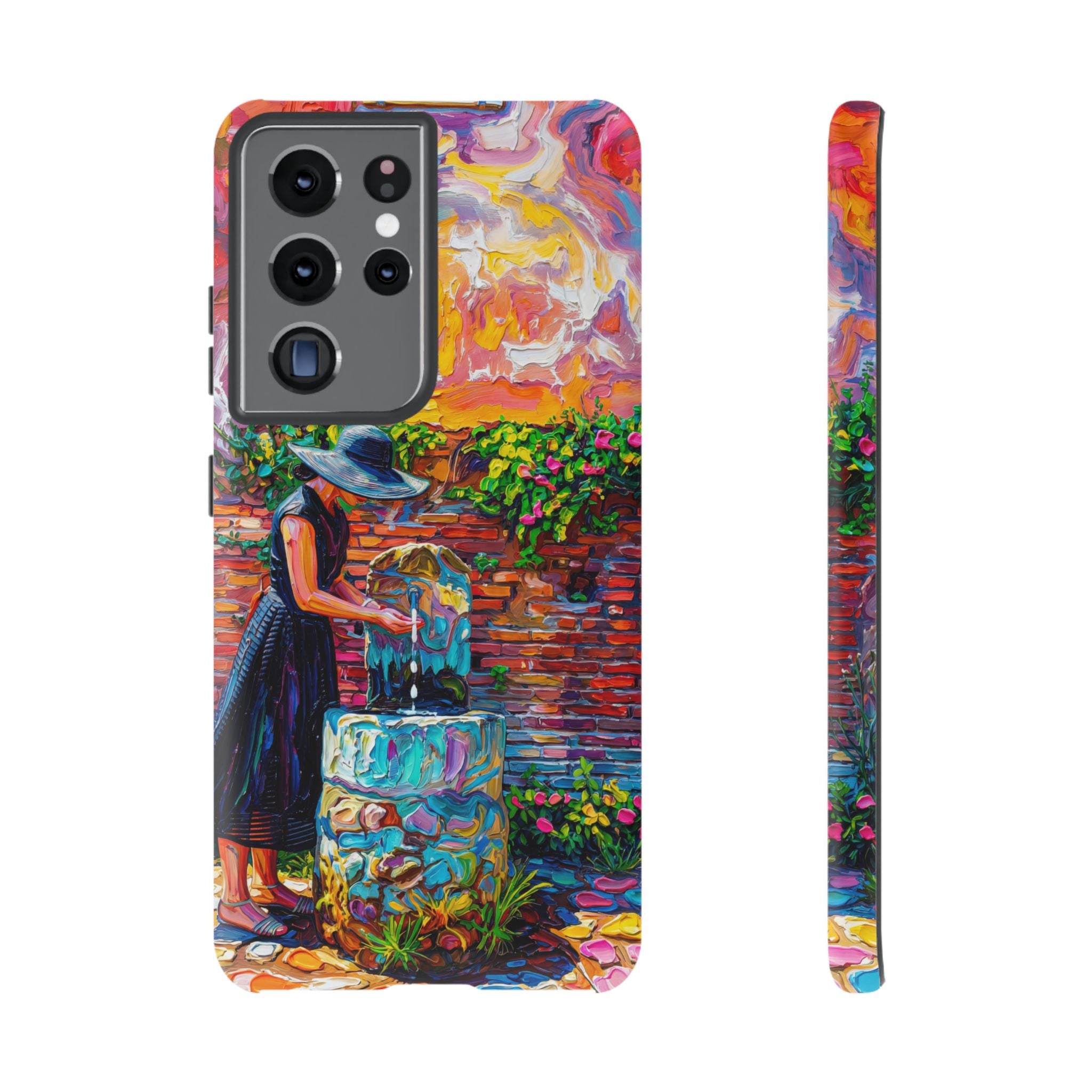 Artistic Woman at Fountain Samsung Galaxy Case | Colourful Garden Scene Tough Cases
