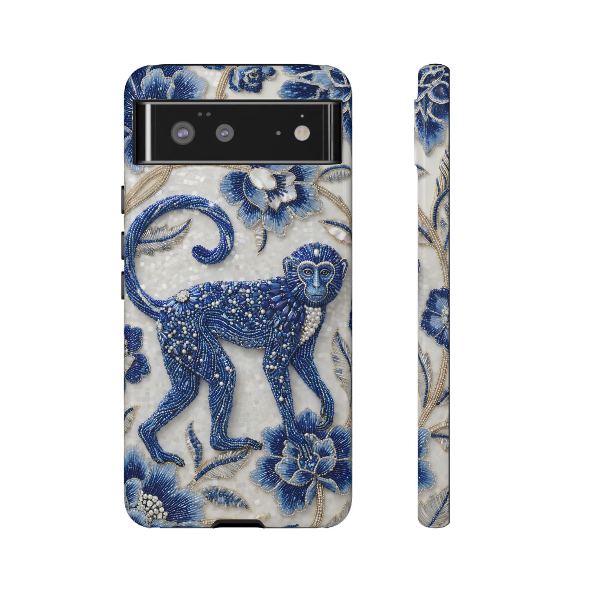 Asian Zodiac Monkey Google Pixel Phone Case | Blue & White Porcelain Art Protective Case | Year of the Monkey Gift