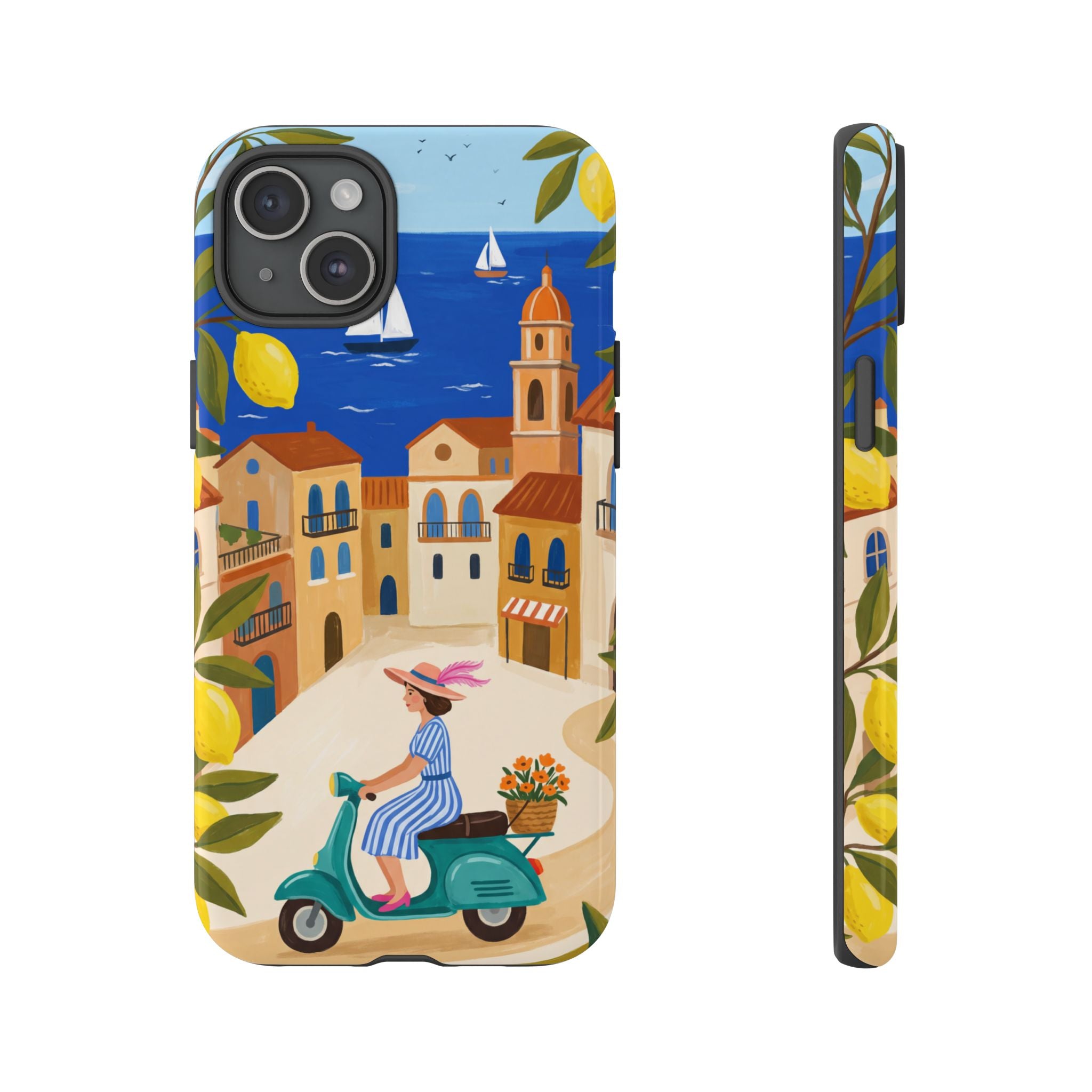 Mediterranean Scooter iPhone Case | Coastal Lemon Grove Design
