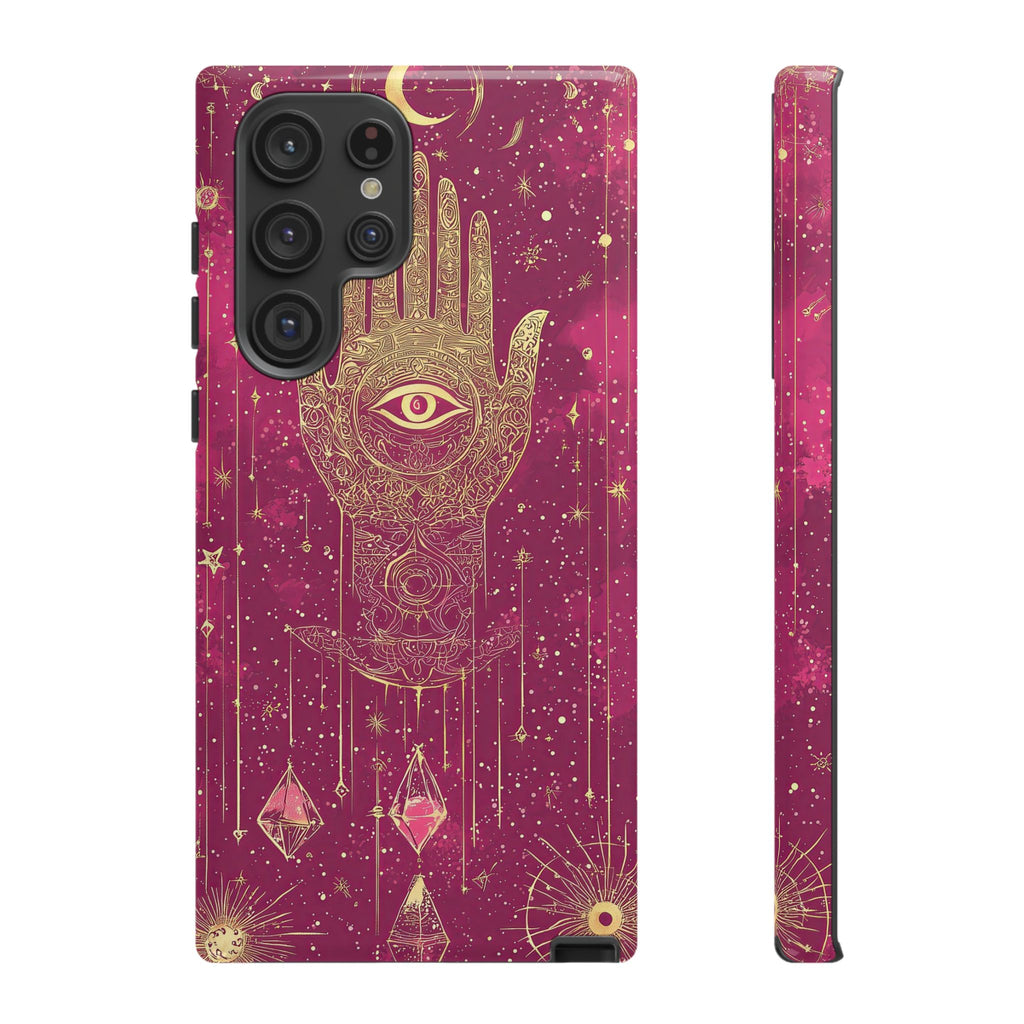 Mystic Hamsa Samsung Galaxy Case | Gold Palm & All-Seeing Eye on Magenta Galaxy